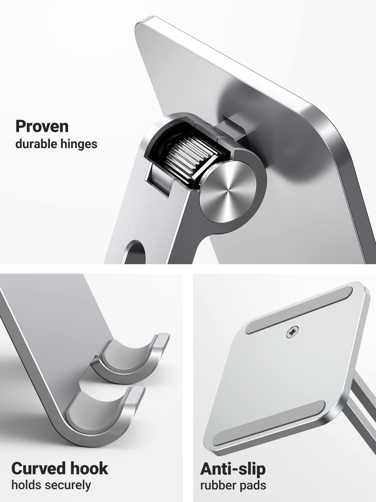 UGREEN Adjustable Aluminum Tablet Stand Holder for iPad Pro/Air/Mini 10.2-12.9 Inch, Thick Base Desk Stand with Non-Slip Design - Perfect for Home Office, Study, Watching Videos & Video Calls (Silver)
