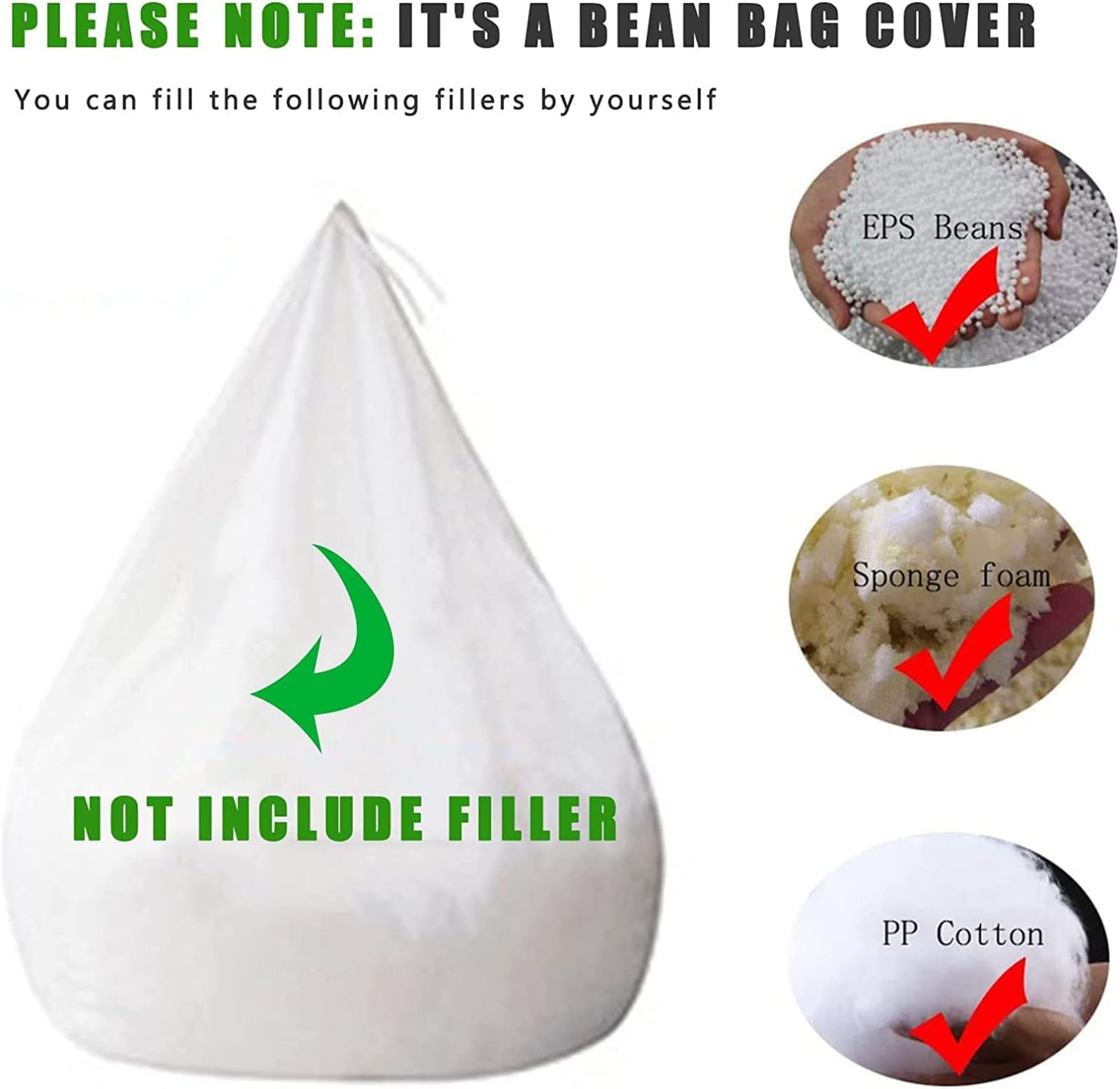 Premium Bean Bag Chair Cover - Soft Plush Lazy Sack Lounger with High Back Support for Kids & Adults (No Filler Included) - Perfect for Playrooms, Dorm Rooms, and Cozy Home Decor - White
