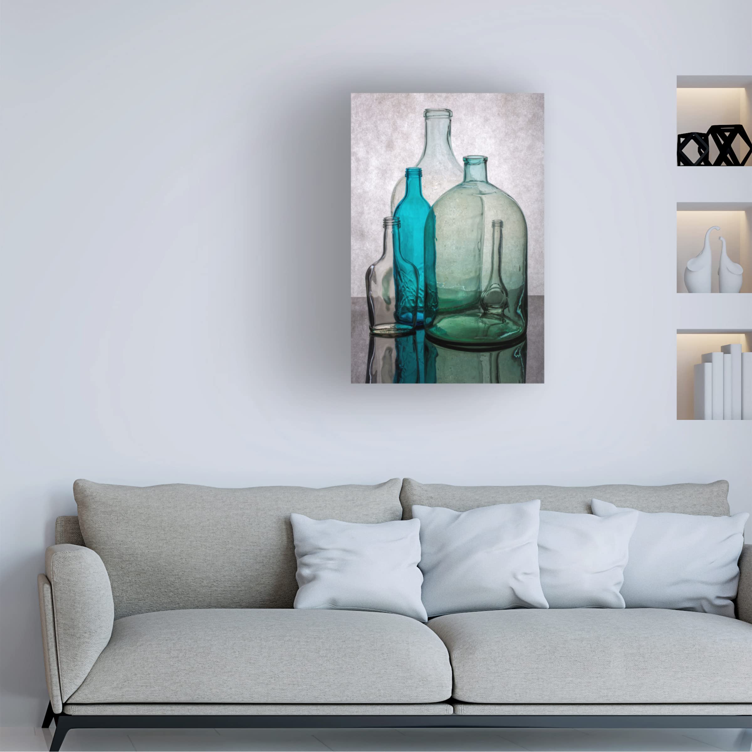 Brig Barkow 'Still Life With Different Transparent Glass Bottles' Canvas Wall Art Print - Modern Home Decor for Living Room, Bedroom & Office