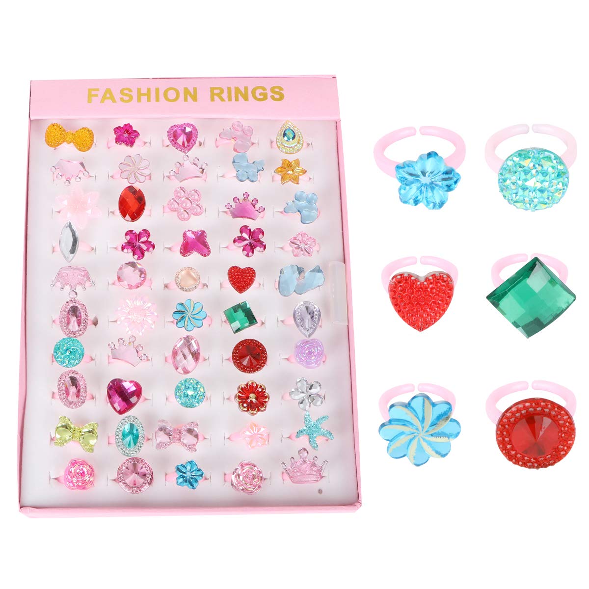 KESYOO 50pcs Adjustable Kids Rings - Colorful Cartoon Toy Rings for Children | Perfect for Dress-Up, Party Favors & Pretend Play