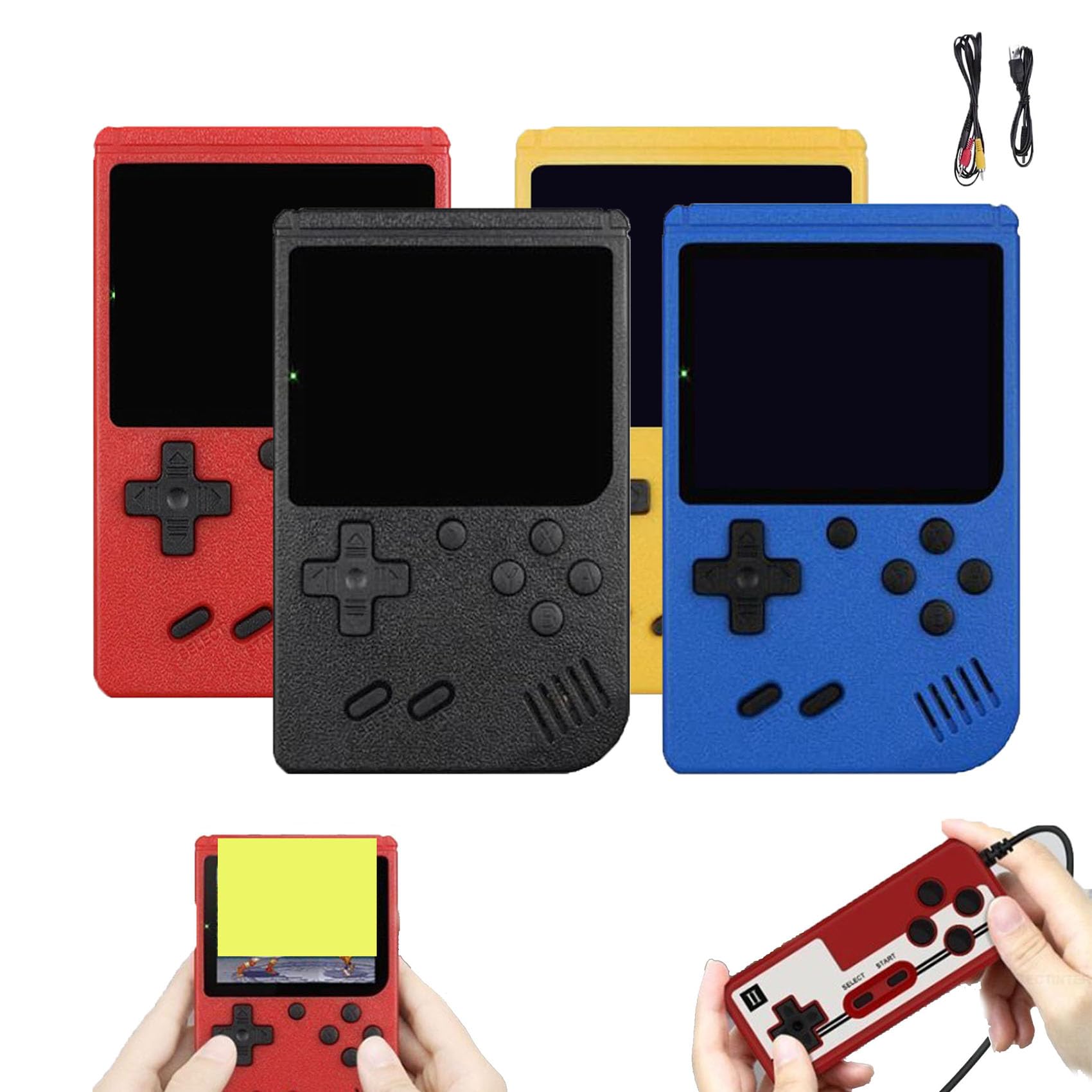 Retro Handheld Game Console with 400 Classic Games - Portable 2 Player Video Gaming Device for Kids & Adults - Perfect for Travel, Gifts, and Family Game Nights (4 Pack)