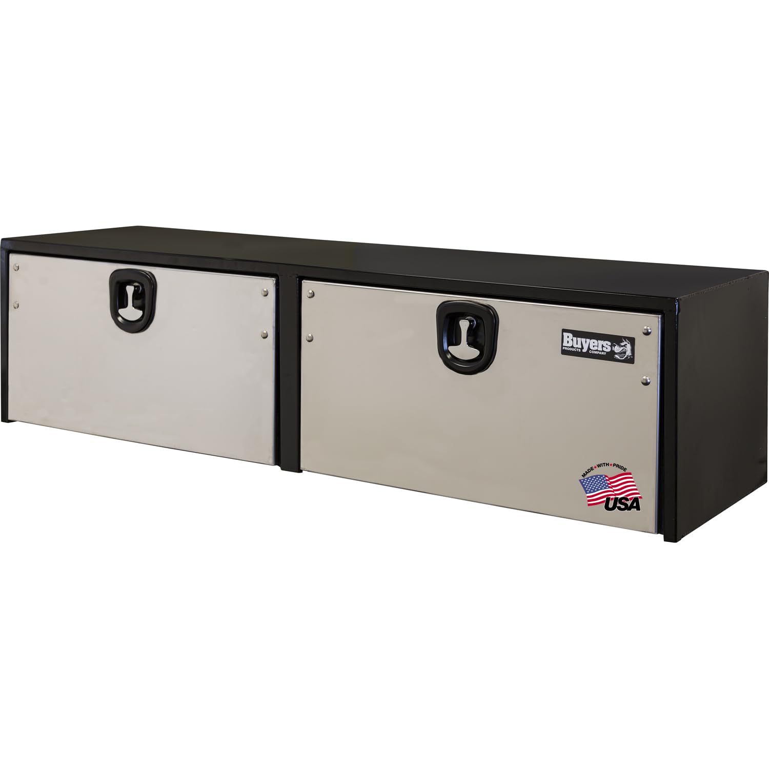 Buyers Products 1702725 Black Steel Underbody Truck Tool Box - 18x18x72 Inch with Polished Stainless Steel Door | Made in USA | Heavy-Duty Storage Organizer for Work Trucks, Vans & Commercial Vehicles | Perfect for Construction Tools, Equipment & Job Site Supplies