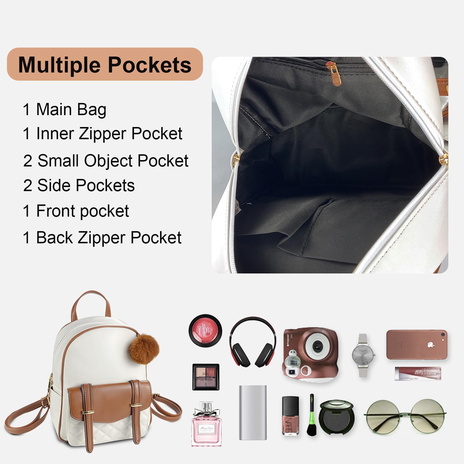 ZGWJ Women's Mini Leather Backpack Purse - Cute Bowknot Design Small Backpack for Casual Travel, Daily Use & Shoulder Bag (Beige-Brown) | Perfect for Work, School, Shopping & Weekend Outings