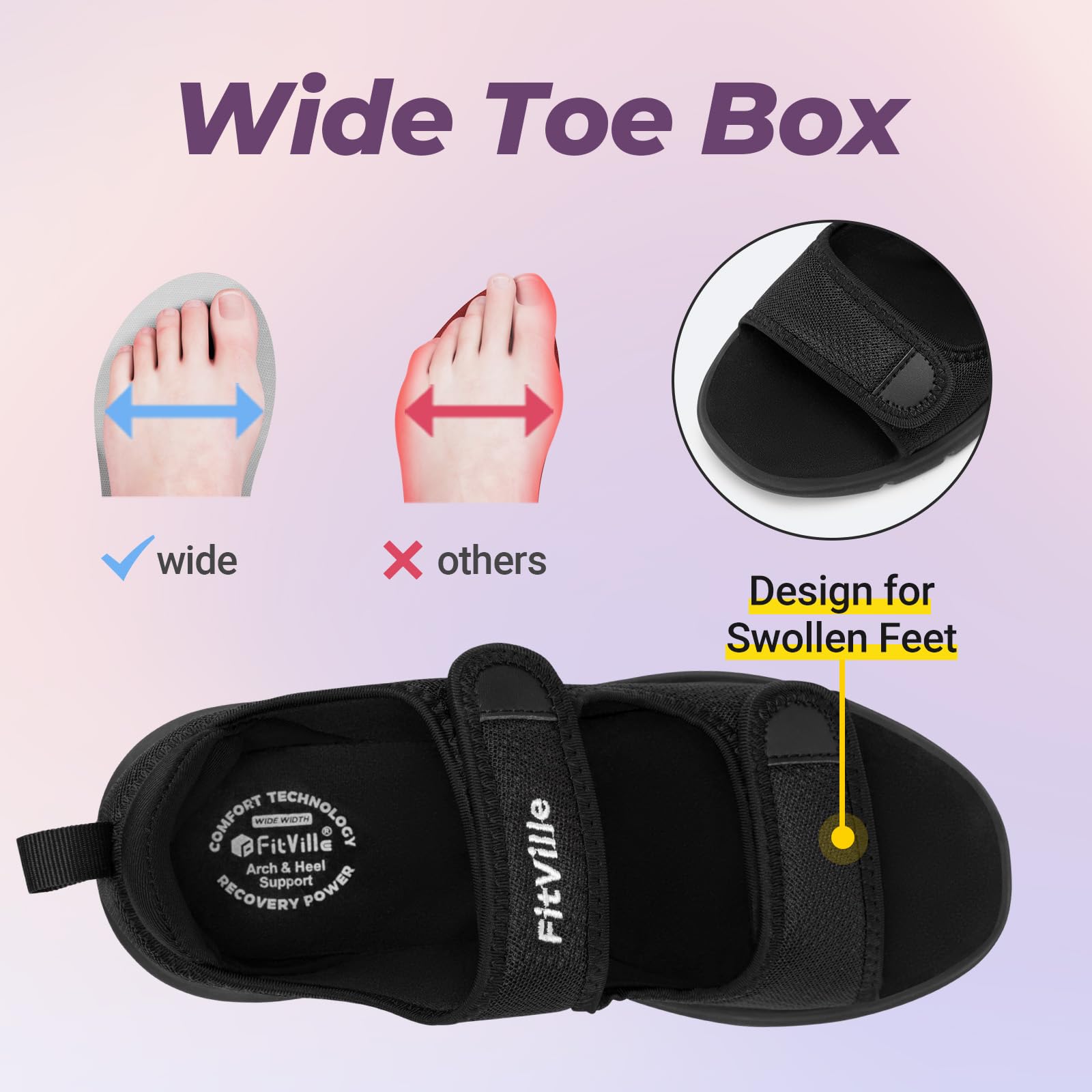 FitVille Women's Diabetic Sandals with Arch Support - Wide Width Adjustable Dual Strap Comfort Shoes for Swollen Feet | Perfect for Elderly, Plantar Fasciitis & Summer Walking