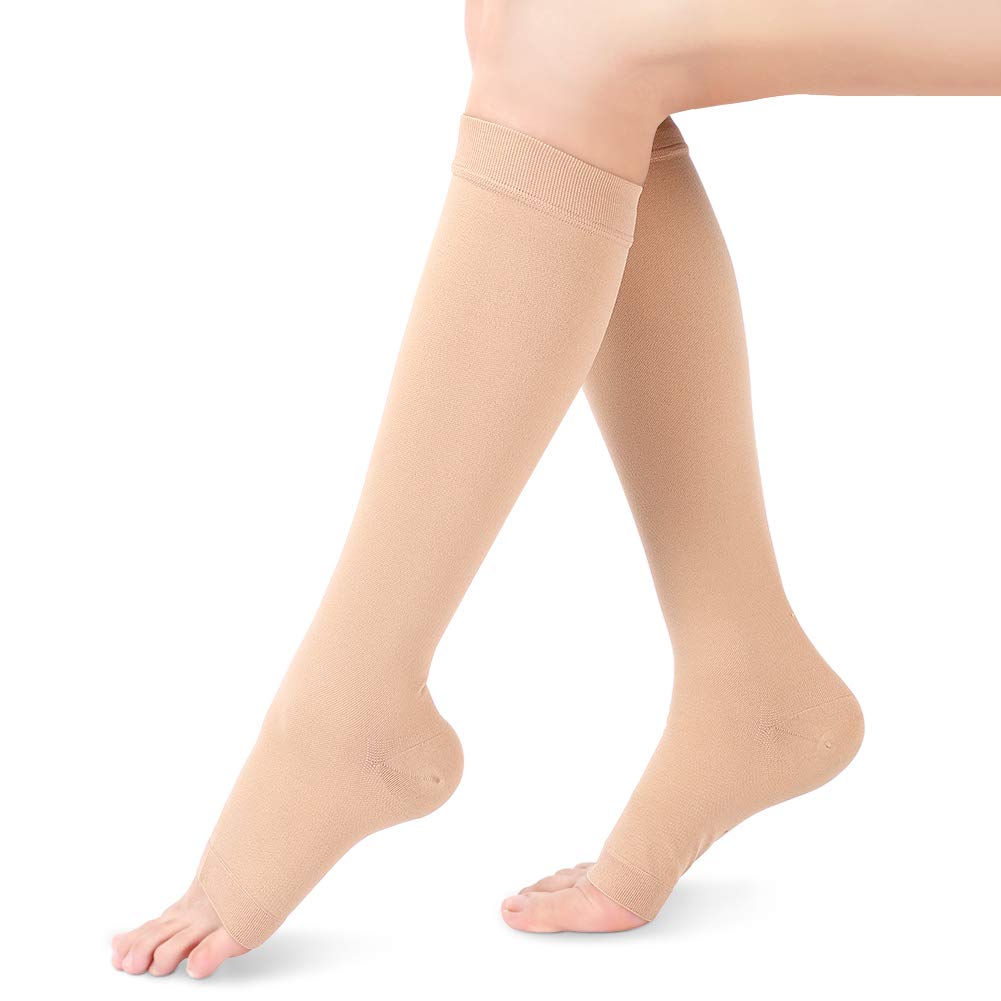 **20-30 mmHg Open Toe Compression Socks for Men & Women – Graduated Support Knee High Sleeves for Travel, Pregnancy, Work & Varicose Veins Relief – Ideal for Long Flights, Nursing & Active Lifestyles (M-Skin)**
