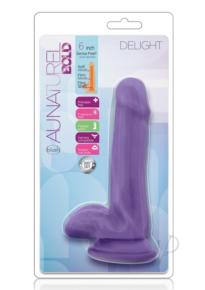 Au Naturel Bold Delight 6 Inch Purple Suction Cup Dildo - Premium Silicone Adult Toy for Solo Play & Couples Use in Bedroom