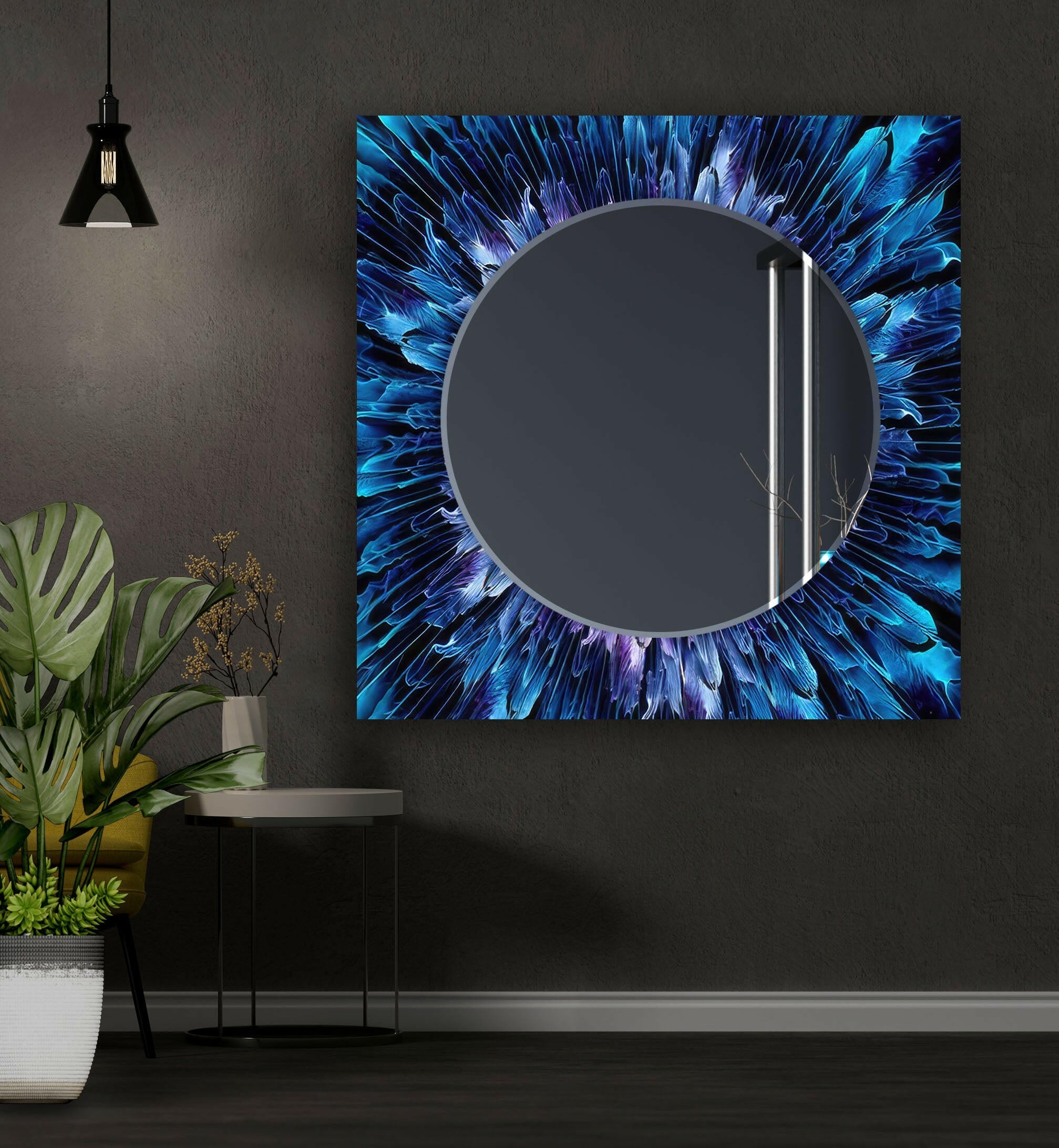 Blue Bathroom Wall Mirrors - Framed Vanity Mirror with LED Lights for Modern Bathroom Decor, Makeup & Shaving - 24x36 Inches, Shatterproof & Fog Resistant