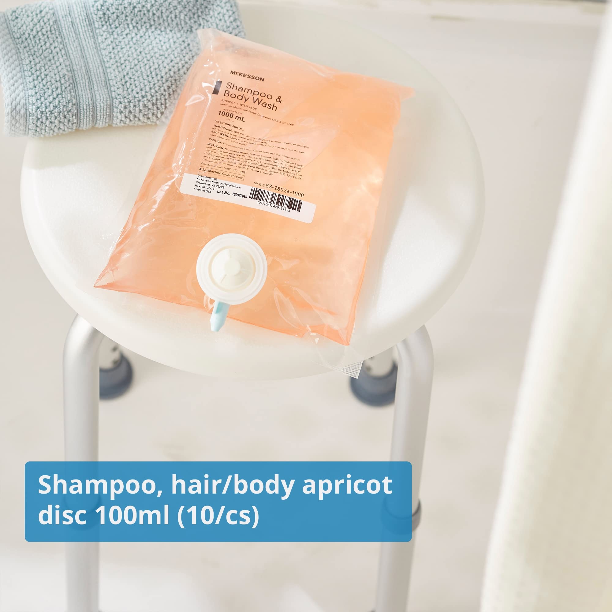 McKesson Apricot Scented Body Wash & Shampoo Refill Bag - 1000 mL (1 Count) | Gentle Cleansing for Sensitive Skin, Hospitals & Home Care Use