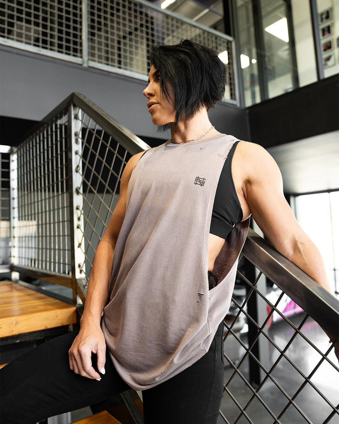 Distressed Moto Bro Tank Top - Earth Tone Vintage Style for Men | Perfect for Casual Wear, Gym, and Street Fashion