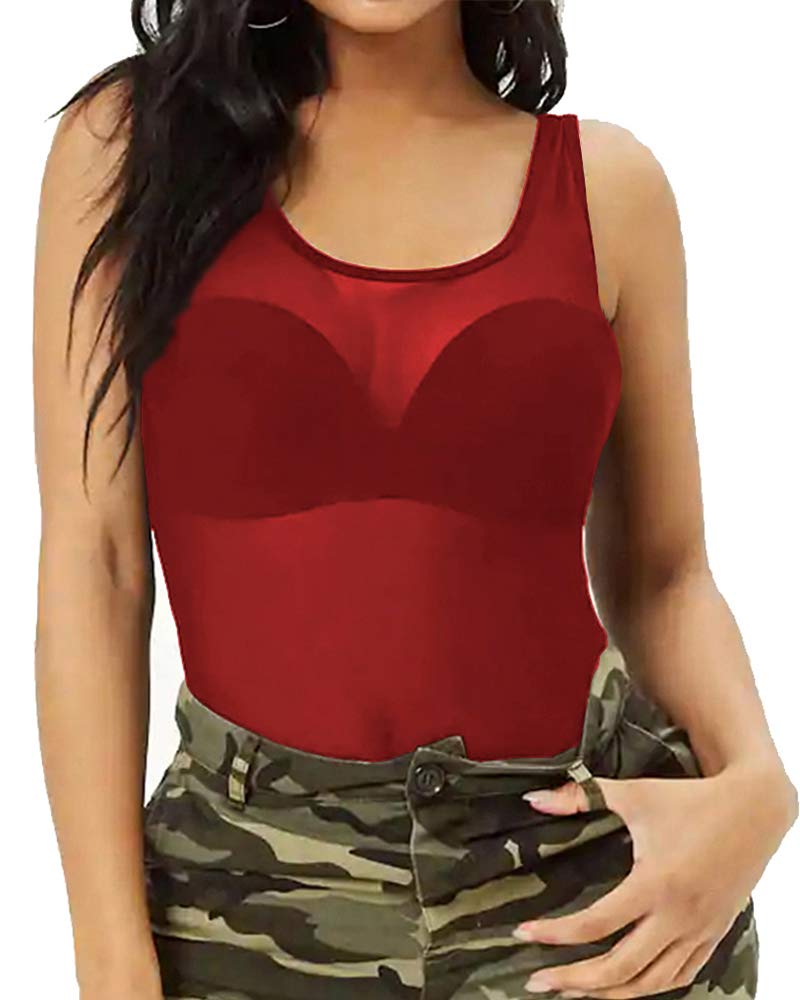 Allchic Women's Sheer Mesh Tank Tops - Sexy See-Through Scoop Neck Blouses & Sleeveless T-Shirts for Summer, Clubwear, Date Night & Layering Outfits