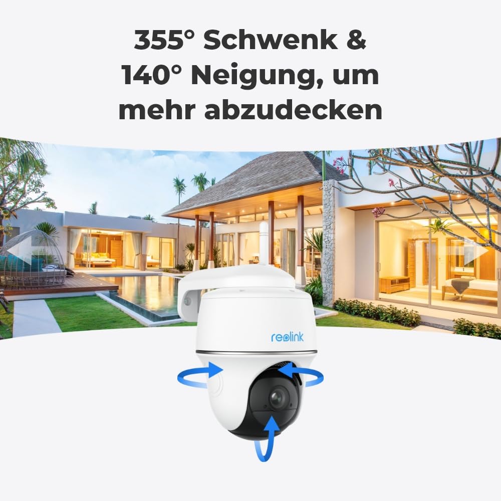 Reolink 3MP Outdoor Security Camera with Battery & Solar Panel - 2K HD, 355° Pan & 140° Tilt, WLAN WiFi (2.4GHz), PIR Motion Sensor, AI Detection, Two-Way Audio - Ideal for Home, Garage & Backyard Surveillance