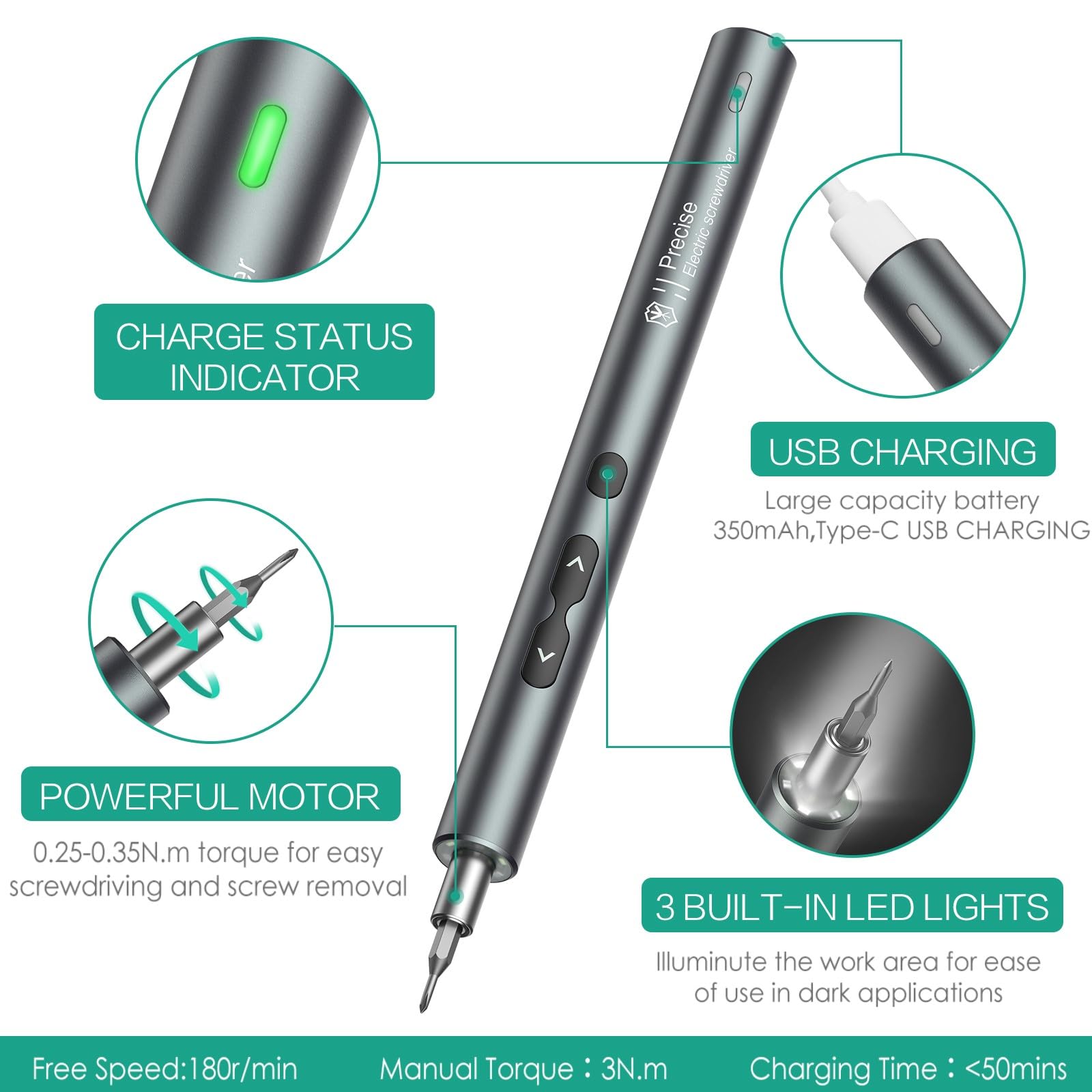 ORIA 28-in-1 Rechargeable Electric Screwdriver Set - Precision Mini Screwdriver Kit with Type-C Charging for Smartphone, PC, Laptop, Toy Repair | Ideal for DIY Projects & Home Electronics Maintenance