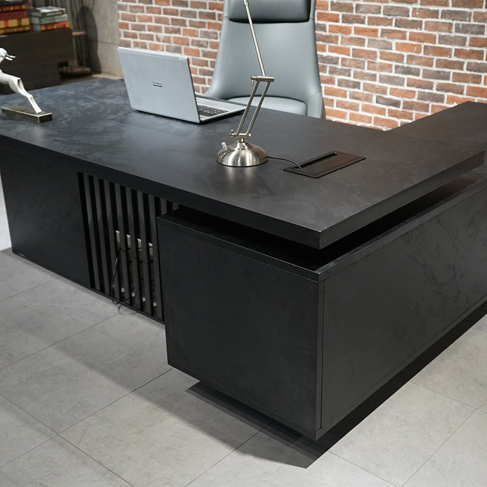 DAXTON 200cm Black Executive Desk with Left Return & Lift Mechanism - Perfect for Home Office & Professional Workspaces