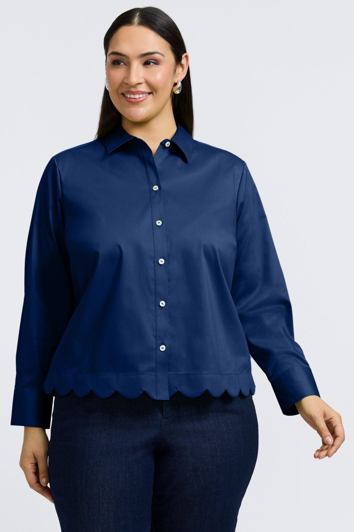 Scarlett Plus No Iron Stretch Matte Sateen Long Sleeve Shirt for Women - Wrinkle-Free Office Blouse, Comfortable Business Casual Top for Work & Professional Wear
