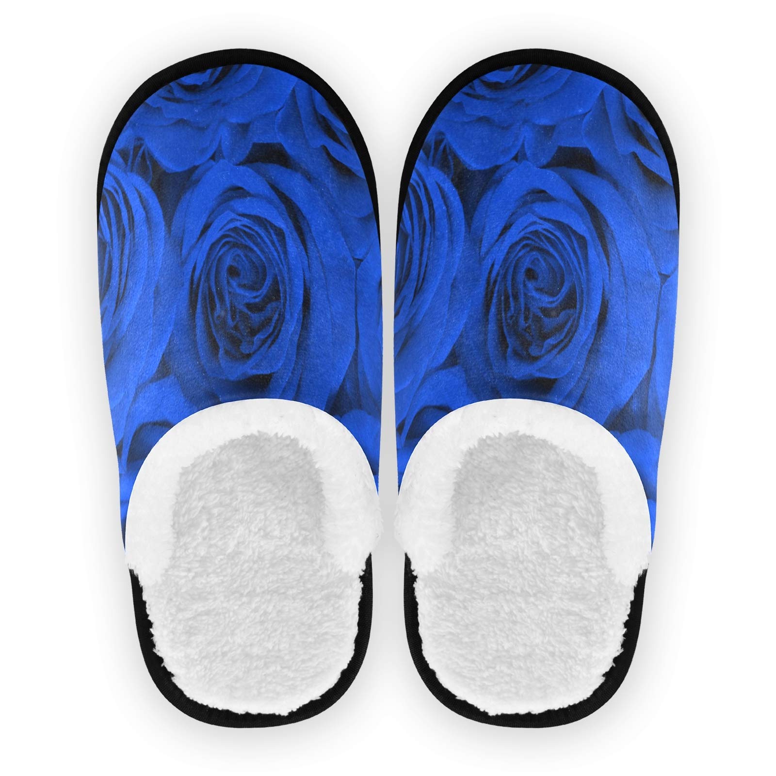 ALAZA Rose Flower Blue Non-Slip House Slippers for Men & Women - Comfortable Indoor/Outdoor Home, Hotel, Spa, Bedroom & Travel Slippers for Relaxation & Cozy Wear