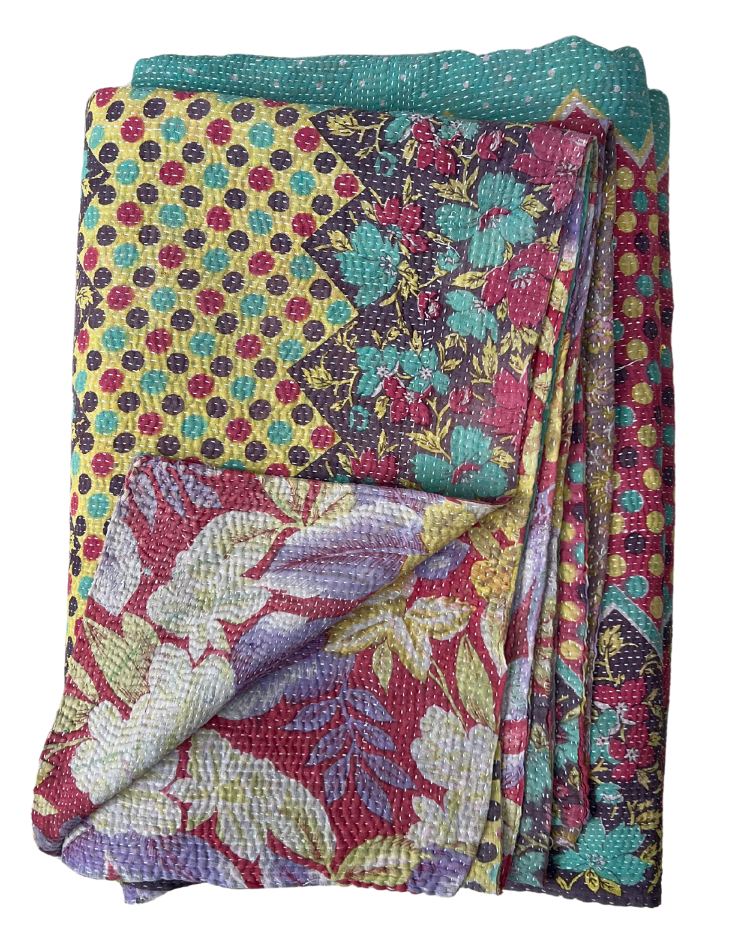Lightweight Kantha Quilt No. 710 - Handmade Cotton Throw Blanket for Bed, Sofa & Travel - Perfect for Cozy Home Decor, Gift Giving and Yoga Meditation