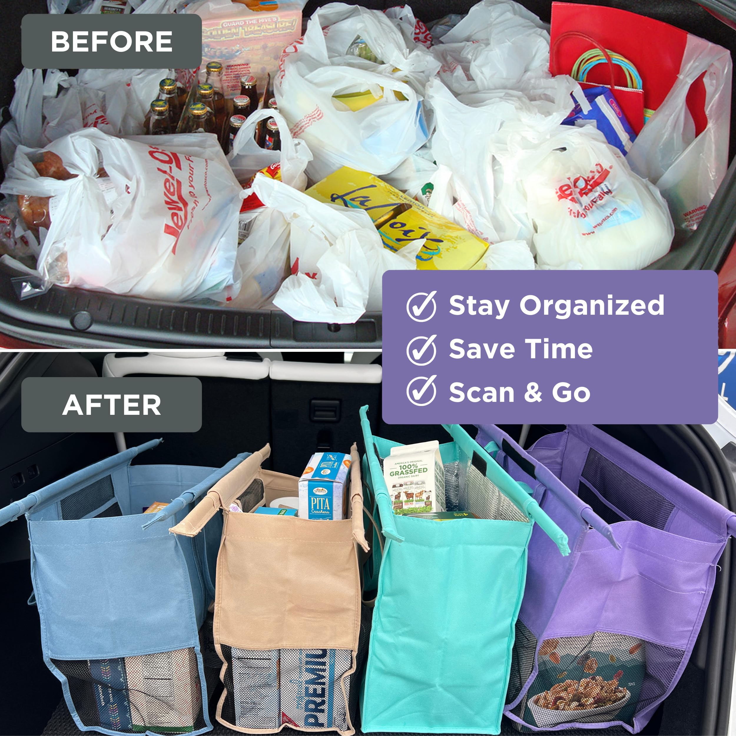 Lotus Reusable Shopping Cart Bags Set of 4 - Insulated Grocery Tote with Cooler Pockets & Egg/Wine Holder - Foldable Washable Grocery Organizer for Supermarket, Farmers Market & Bulk Shopping - Perfect for Grocery Hauling, Food Storage & Picnic Trips