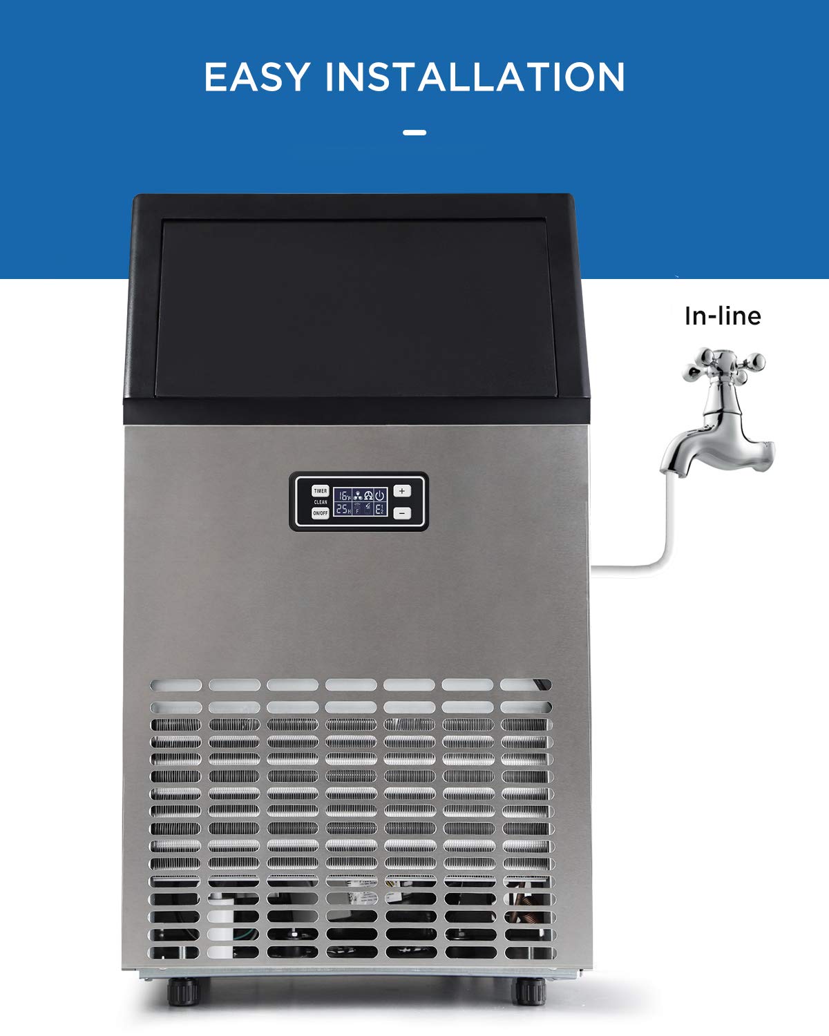 ADT Commercial Ice Maker Machine - 99LBS Freestanding Stainless Steel Ice Maker for Restaurants, Bars & Home Use | Fast Ice Production for Parties & Events