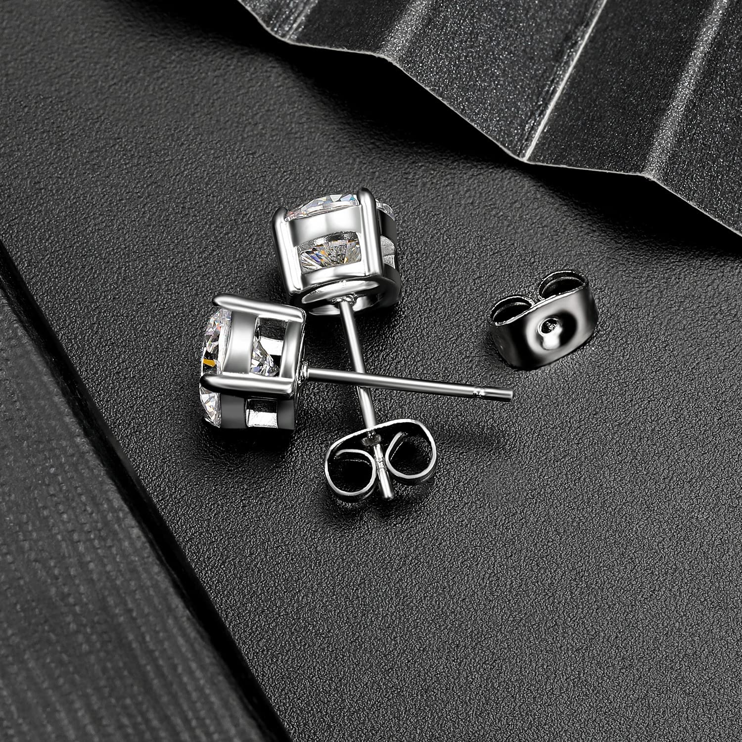14K Sterling Silver Moissanite Stud Earrings Set - 4 Prong Round Cut Diamond Earrings for Women & Men | Wedding, Anniversary, Gift, Everyday Wear