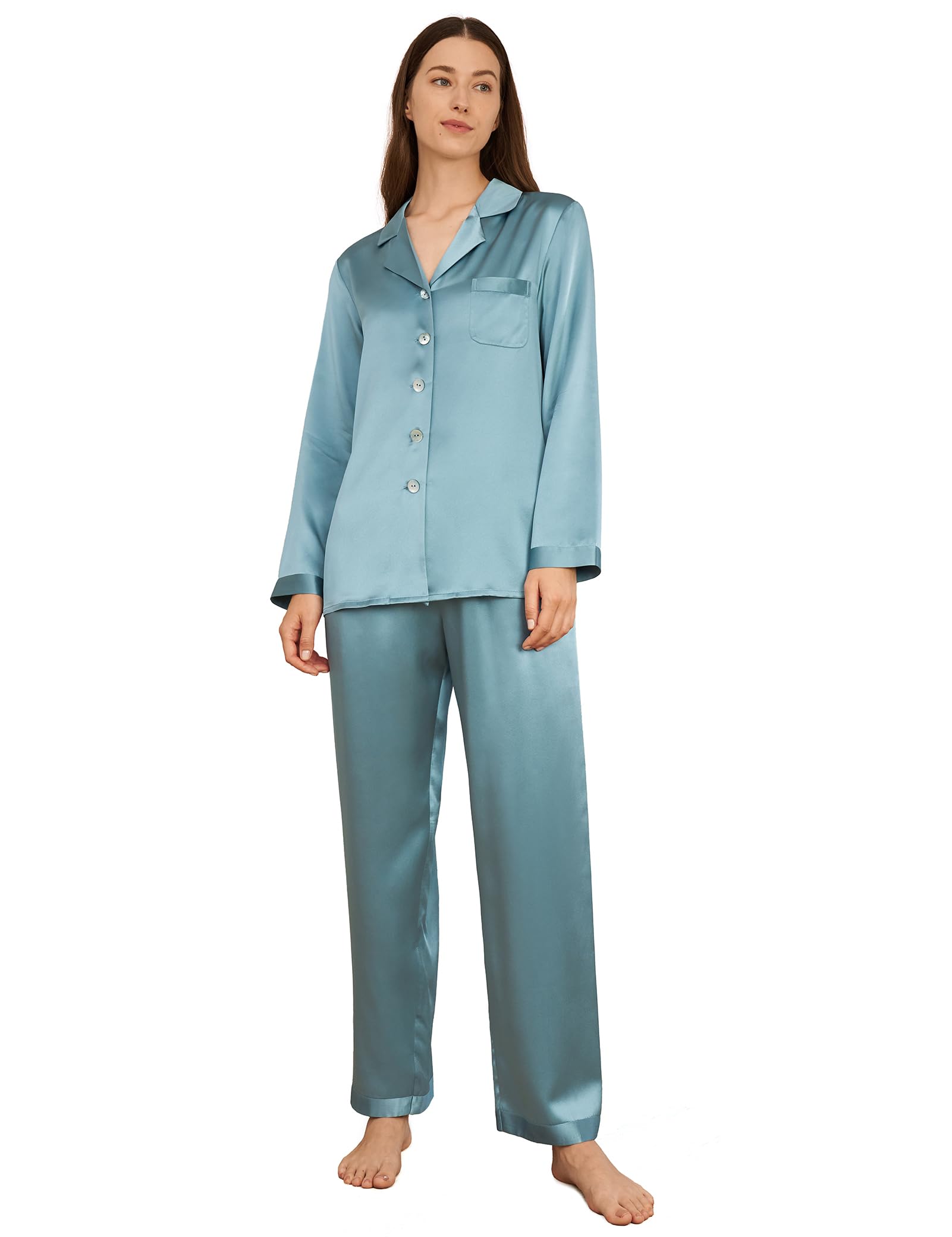 Luxury 100% Mulberry Silk Pajamas for Women - 22 Momme Pure Long Sleeve Full Length Nightwear | Soft & Breathable Sleepwear for Comfortable Nights & Relaxing at Home