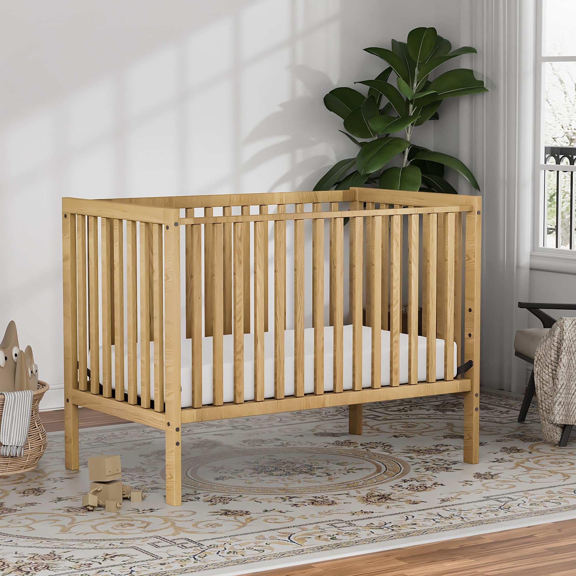 5-in-1 Convertible Baby Crib to Toddler Bed - Natural Pinewood Full Size Nursery Furniture with Non-Toxic Finish | Safe & Sustainable Wooden Crib for Newborns & Small Babies | Perfect for Nursery Rooms, Daycare Centers & Small Spaces
