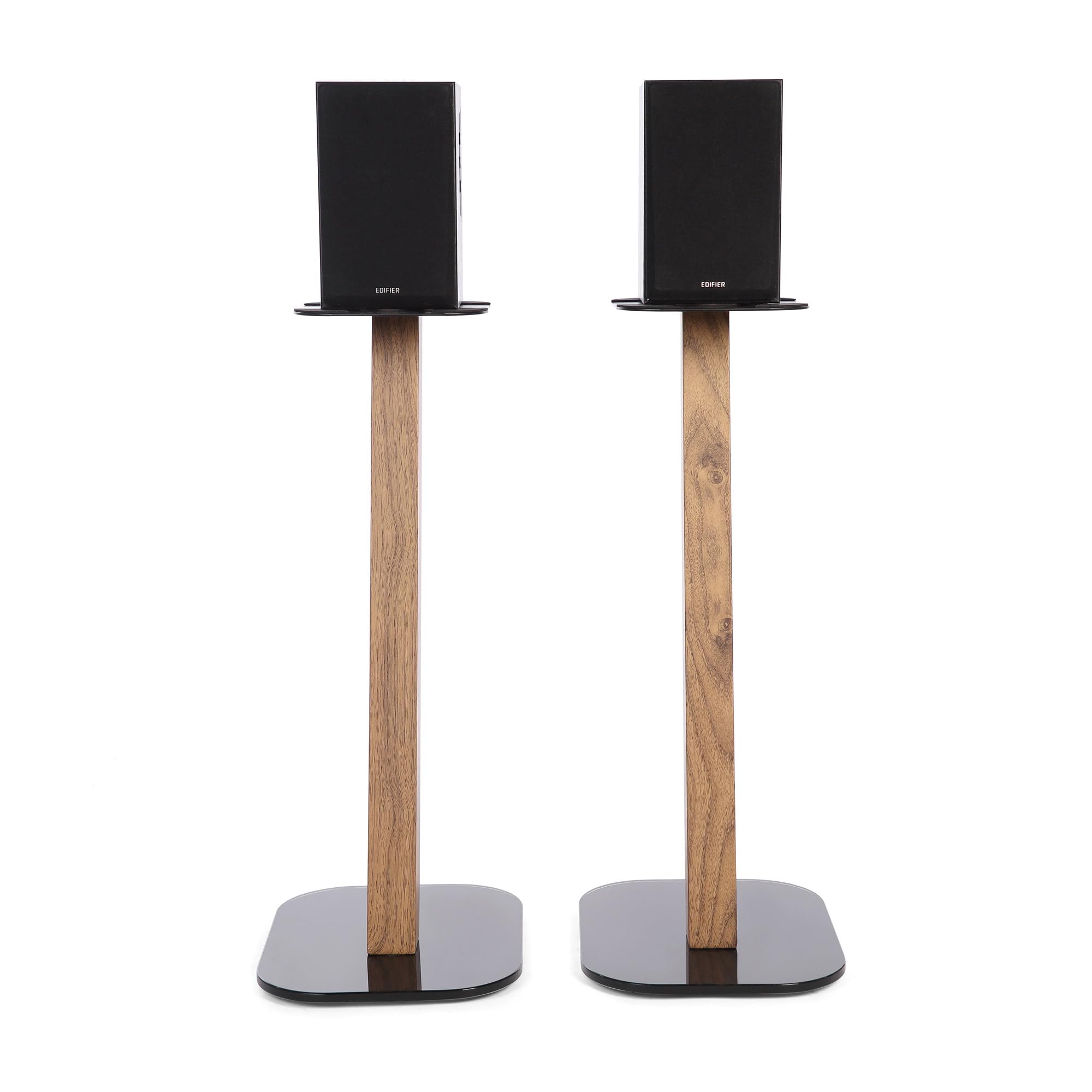 EXIMUS 610 Series Universal Speaker Floor Stands - Adjustable Height, Oak Finish - Perfect for Home Theater, Studio Monitors & Bookshelf Speakers
