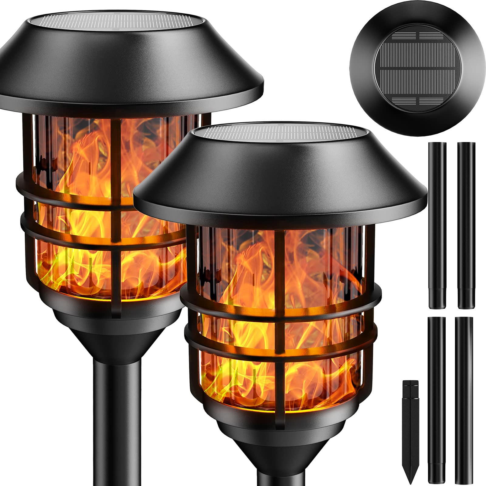 ZOOHAR Solar Pathway Flame Lights - Outdoor Solar LED Garden Lights with Durable Metal Construction, Waterproof & Weatherproof - Perfect for Garden, Walkway, Patio, Balcony, Poolside Decor (2 Pack) - Create a Magical Ambiance for Evening Gatherings & Landscape Lighting