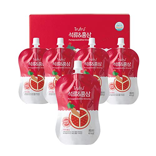 TruFru Korean Pomegranate & Red Ginseng Juice Drink - 40.58 fl oz (15 x 2.7 fl oz Pouches) | Antioxidant-Rich Ready-to-Drink Beverage | Hongsam Tea Alternative | Perfect for Energy Boost, Workouts & On-the-Go Lifestyle