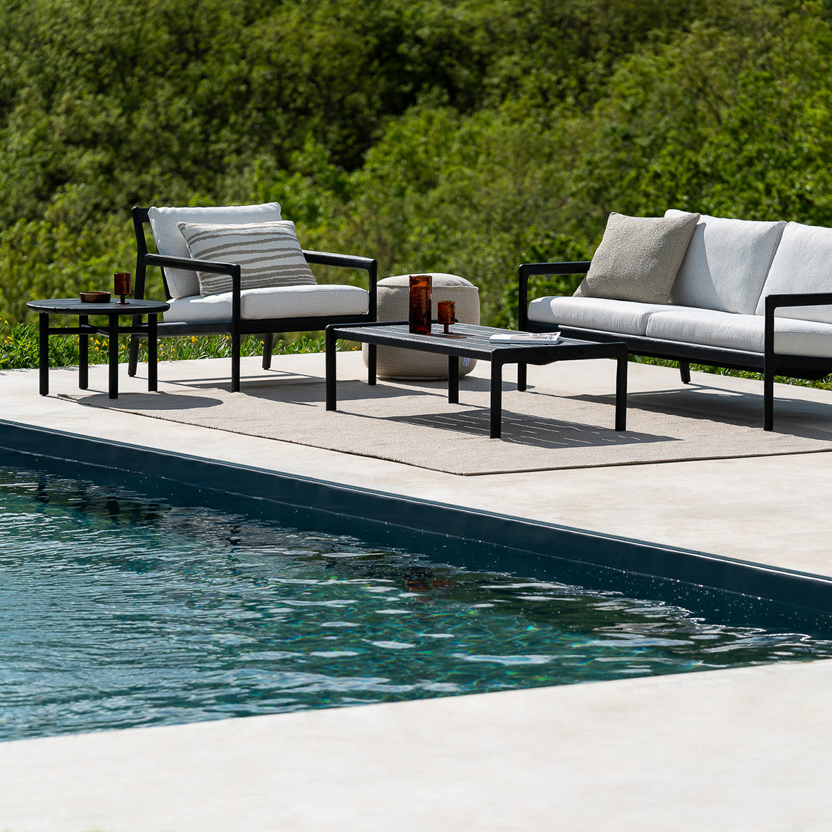 Premium Outdoor Fabric Lounge Chair - Teak Black & Off White - Durable & Weather-Resistant for Patio, Garden, Poolside Relaxation