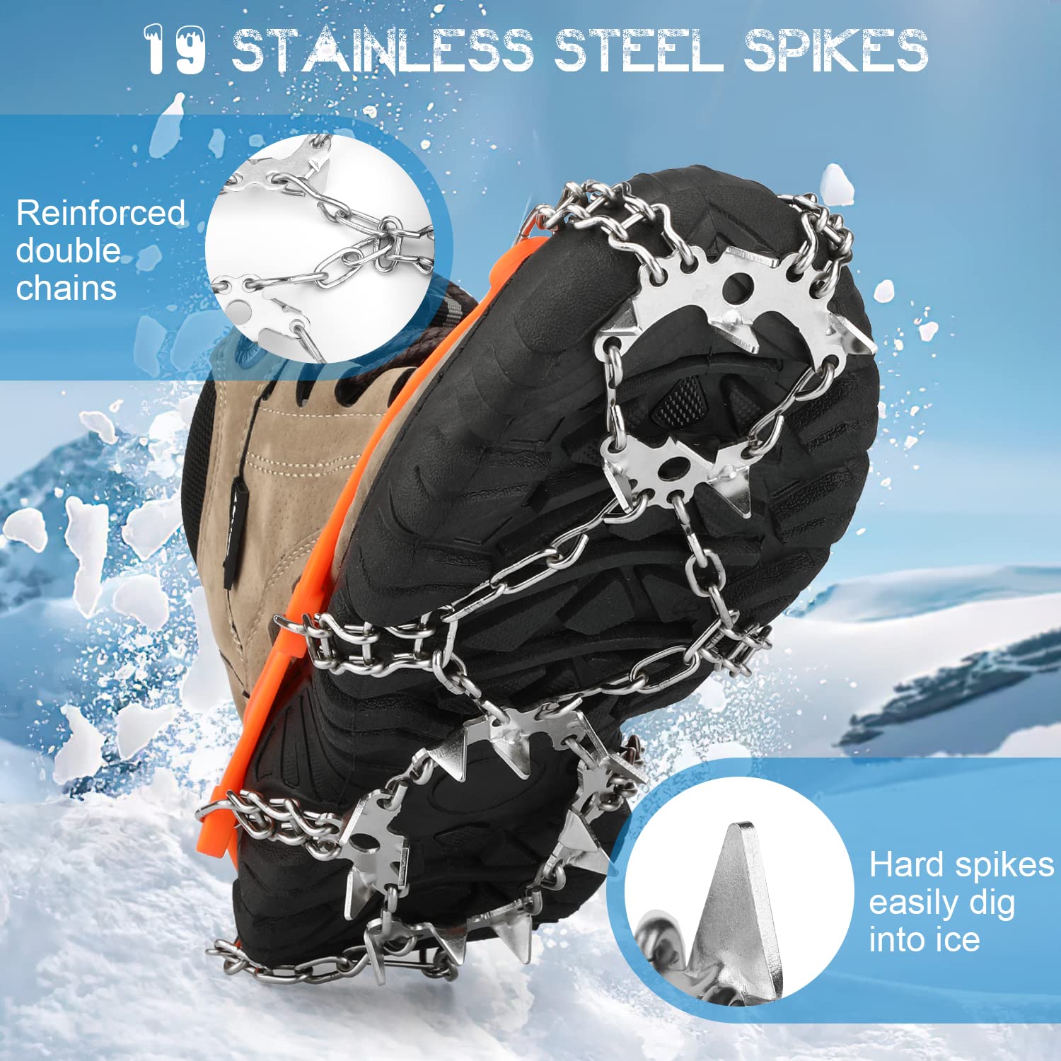 SKSTYLE 19-Spike Ice Cleats for Hiking Boots - Non-Slip Snow Grips for Men, Women & Kids - Perfect for Hiking, Fishing, Climbing & Winter Sports - Stay Safe on Icy Trails & Slippery Surfaces