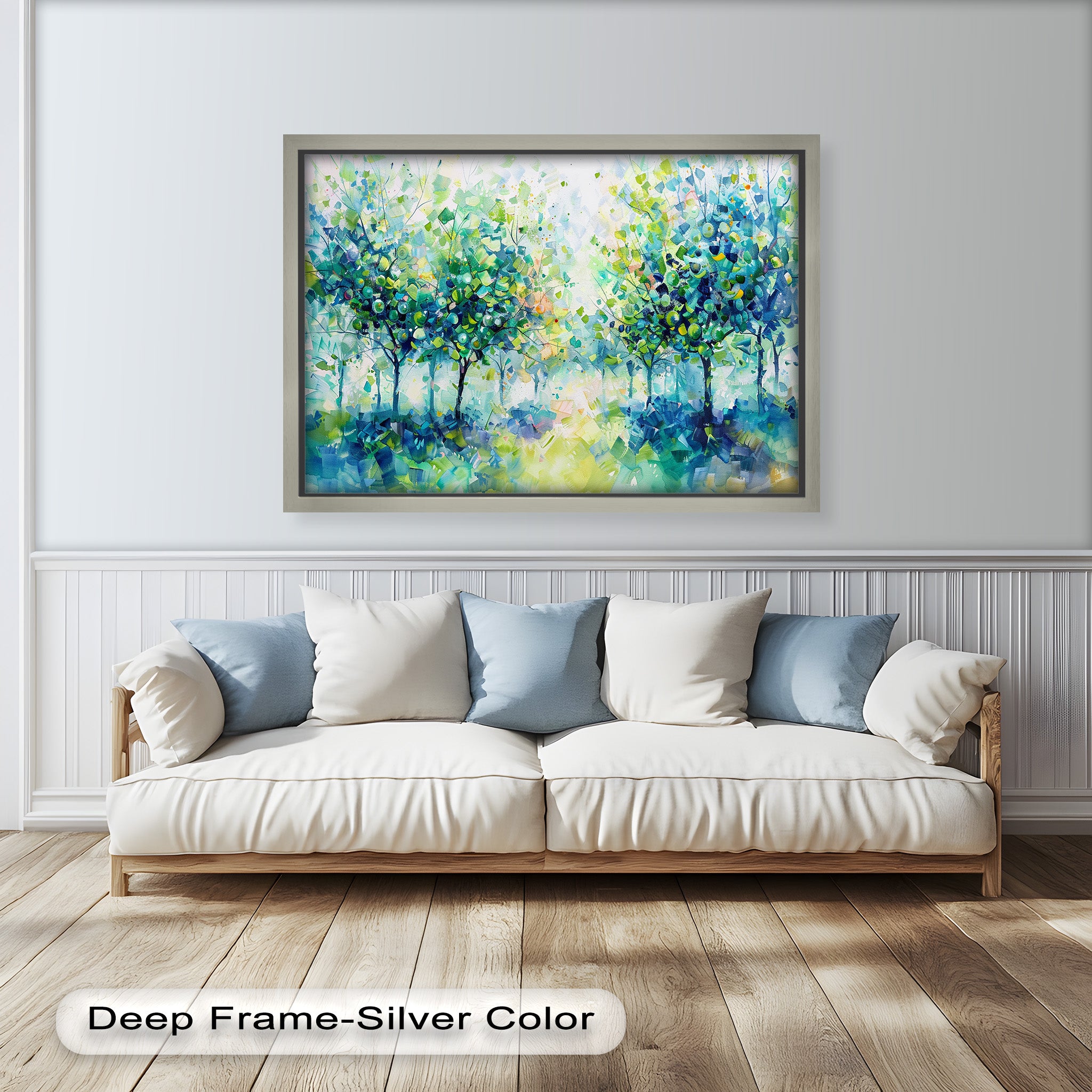 Blue & Green Forest Landscape Abstract Nature Oil Painting - Handmade Canvas Wall Art for Living Room, Bedroom & Office Decor