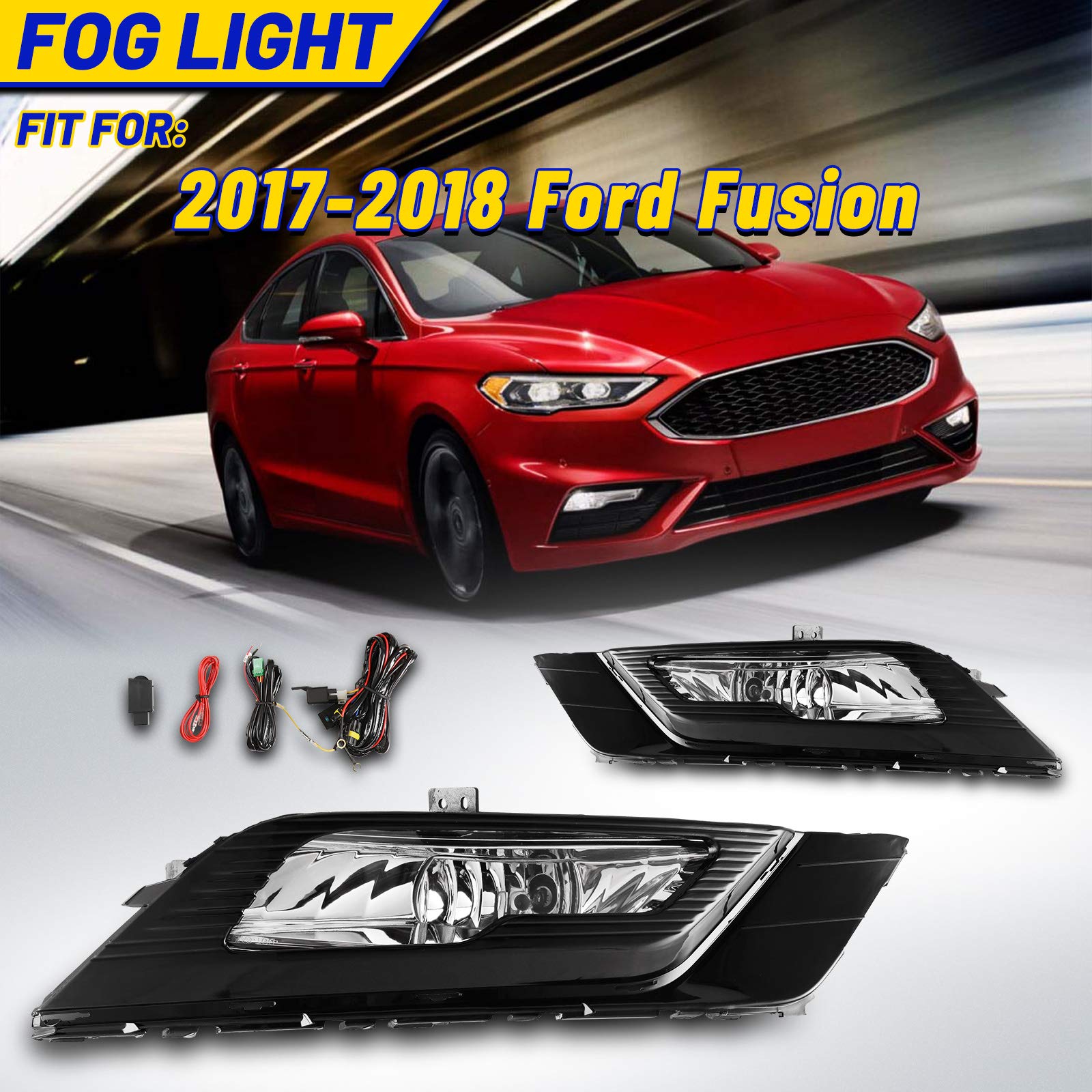 2017-2018 Ford Fusion Fog Lights Kit - H8 12V 35W LED Fog Lamps with Clear Lens, Wiring Harness & Switch Included (1 Pair) - Perfect for Night Driving & Bad Weather Visibility
