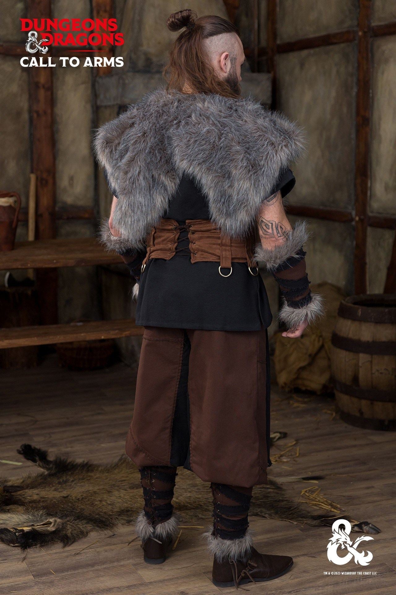 Dungeons & Dragons Barbarian Costume Set - Black & Brown Medieval LARP Outfit for Cosplay, Halloween & Fantasy Roleplaying