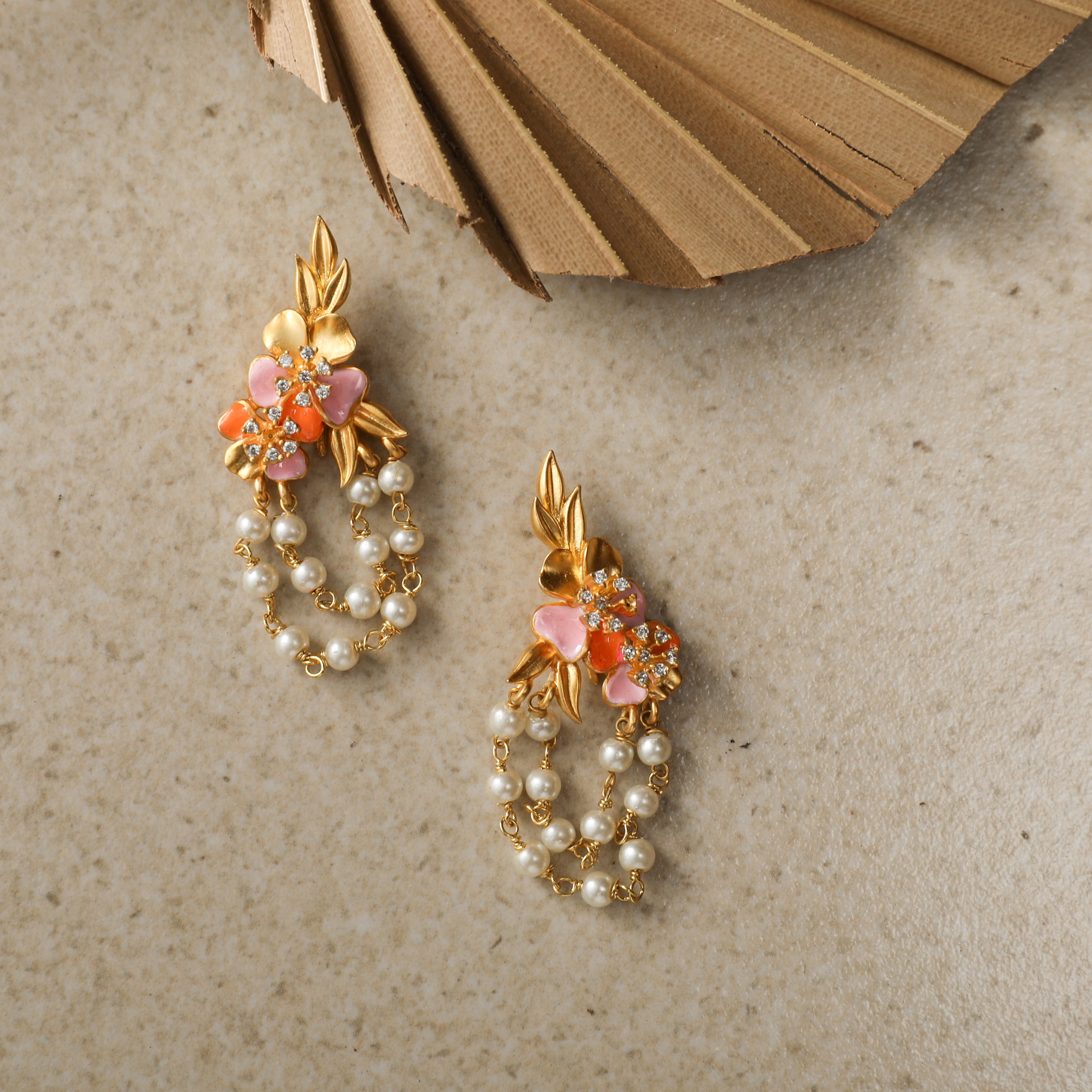 Jalaja Delicate Floral Pearl Chain Earrings for Women - Elegant Dangle Drop Earrings for Wedding, Party & Special Occasions