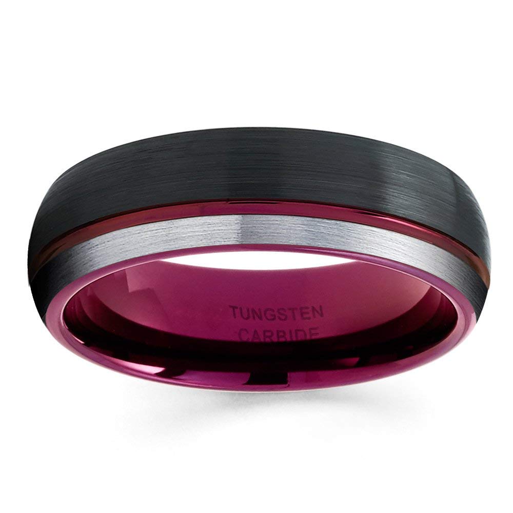 Purple Tungsten Carbide Wedding Ring for Men & Women - Comfort Fit Black & Purple Wedding Band - Anniversary Ring for Couples - Perfect for Everyday Wear, Special Occasions & Gifts