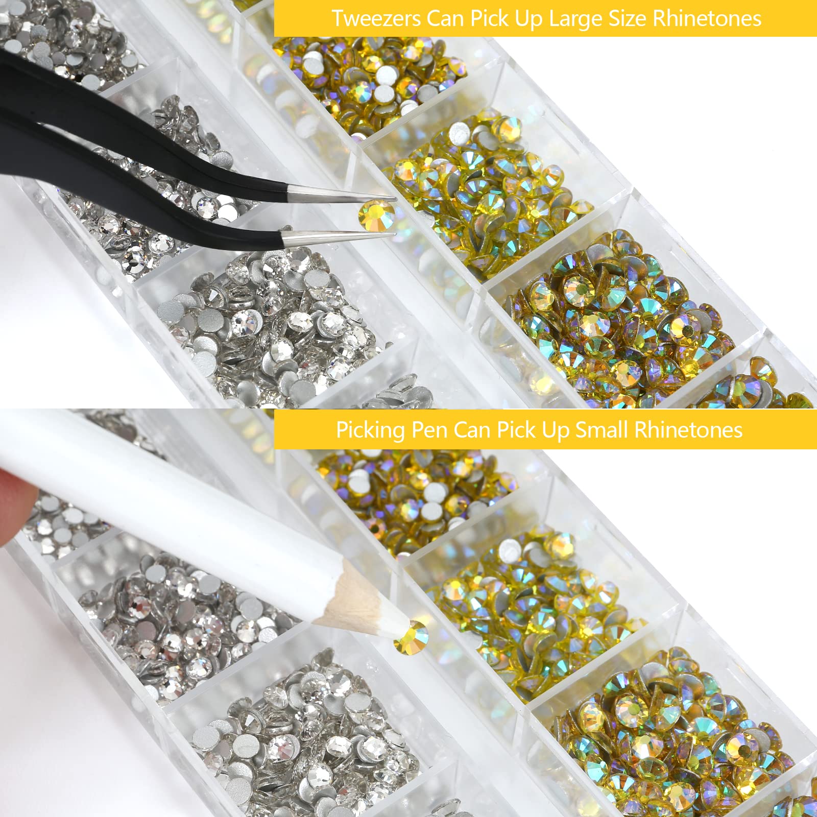 1500PCS Flat Back Nail Rhinestones Kit - 6 Sizes Crystal Nail Gems with 20ML Nail Glue, Dotting Pen & Tweezer for DIY Nail Art, Manicure, Pedicure and Craft Decoration
