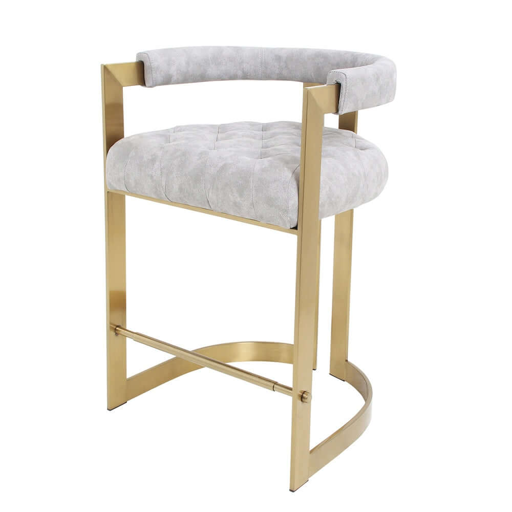 Modern Bar Stool with Back - Gray Velvet Upholstered Counter Height Stool in Gold Finish - Perfect for Kitchen Islands, Breakfast Bars & Home Bars