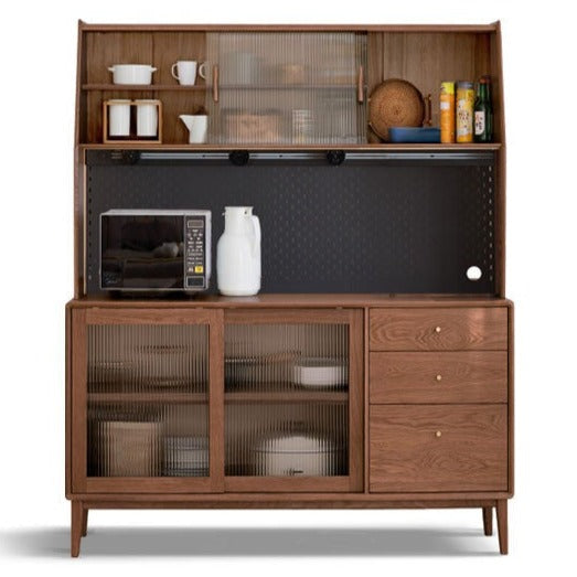 Solid Oak Wood Sideboard Buffet Cabinet - Rustic Farmhouse Dining Room Storage for Dishes, Linens & Entertaining Essentials