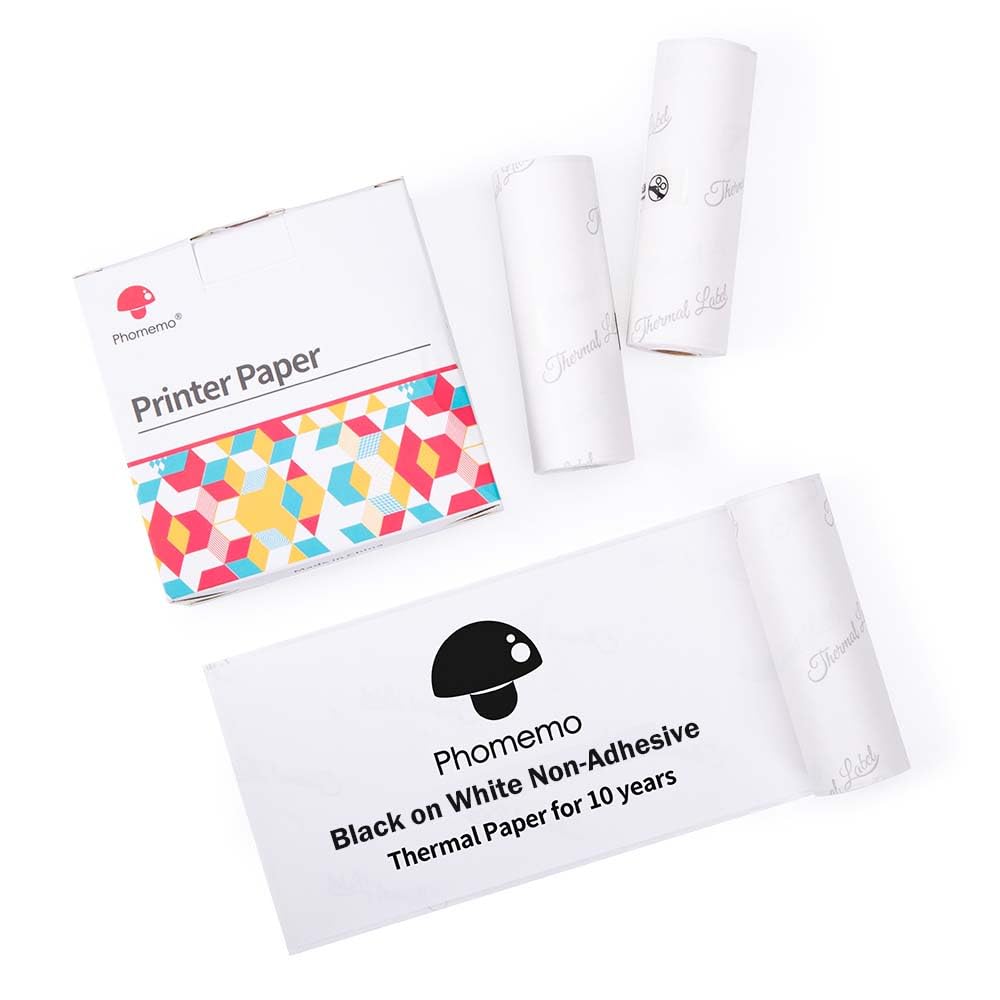 Phomemo 80mm Non-Adhesive Thermal Paper Rolls (3-Pack) - Compatible with M03/M03AS/M04S/M04AS Sticky Note Printers - Black on White for Receipts, Notes & Lists - Perfect for Home, Office & Retail Use