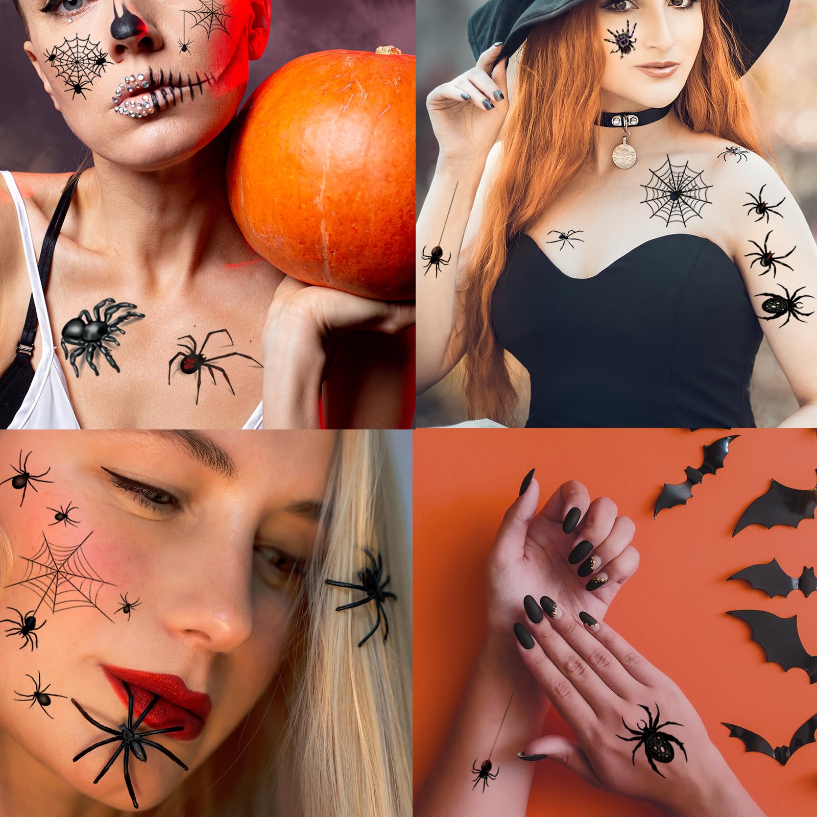 80+ PCS Halloween Spider Web Temporary Tattoos - Realistic 3D Fake Tattoos for Adults & Kids - Waterproof Halloween Makeup Kit for Face & Body - Perfect for Halloween Parties, Costume Contests & Scary Makeup Looks