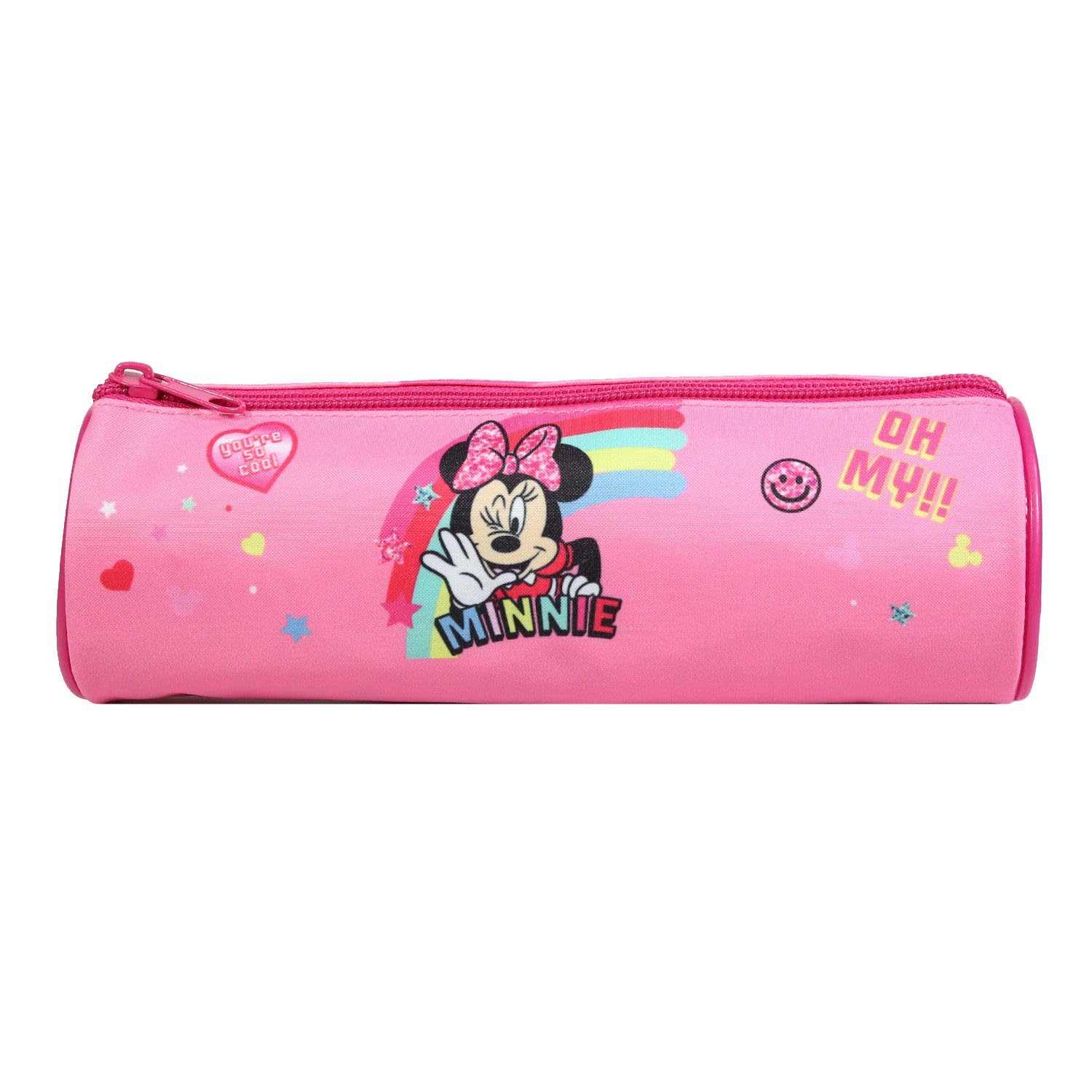 Disney Minnie Mouse Rainbow Round School Pencil Case - Cute & Durable Pouch for Kids, Students, Backpack Essentials, School Supplies, Office & Travel Organization