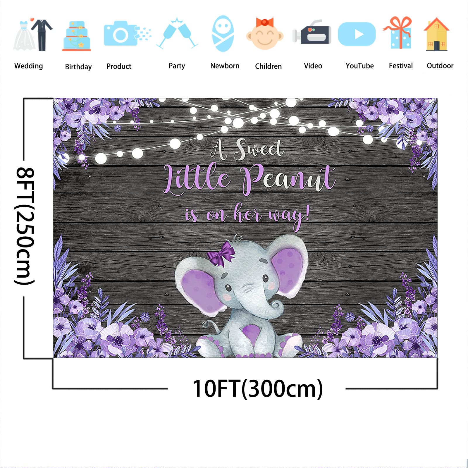 Pink Elephant Baby Shower Backdrop - Rustic Floral Girls Elephant Theme Decor for Photoshoot (10x8ft, Purple) | Perfect for Baby Shower Parties, Gender Reveals & Nursery Decorations