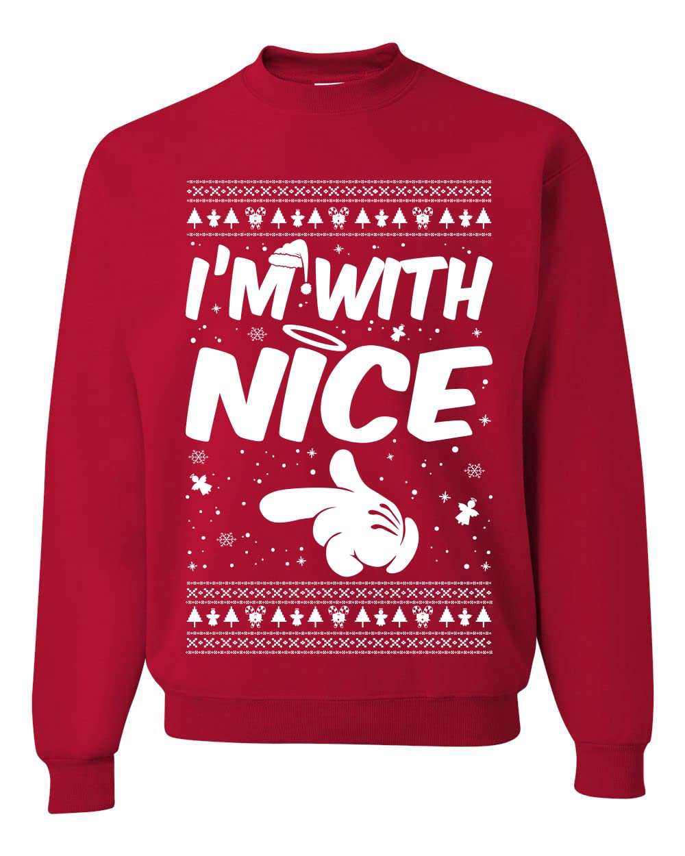 Wild Bobby 'I'm With Nice' Ugly Christmas Sweater - Unisex Crewneck Graphic Holiday Sweatshirt for Xmas Parties & Family Gatherings