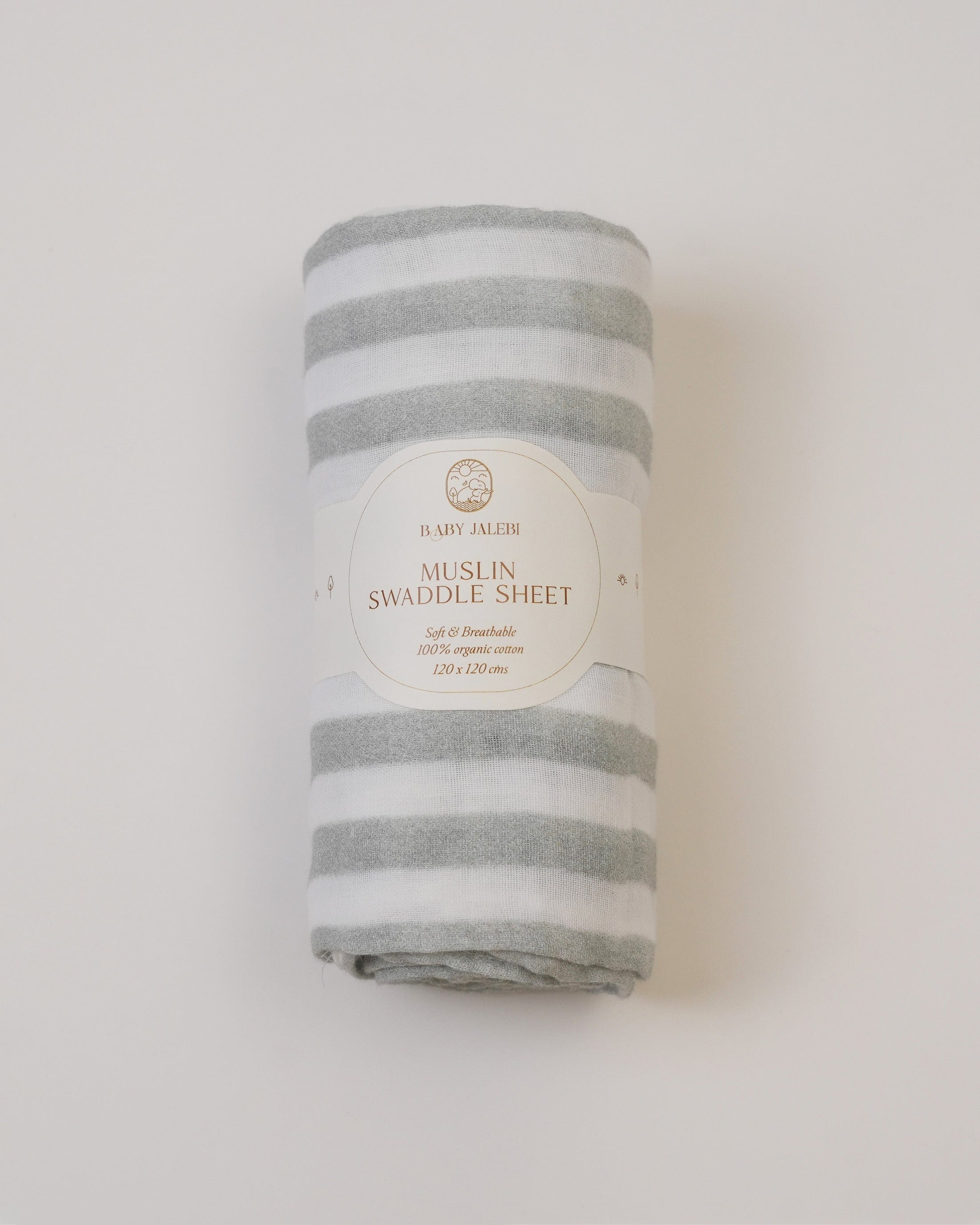 Soft Grey Striped Organic Muslin Baby Swaddle Blanket - Breathable & Lightweight for Newborns, Infants - Perfect for Swaddling, Nursing, Stroller & Car Seat Cover
