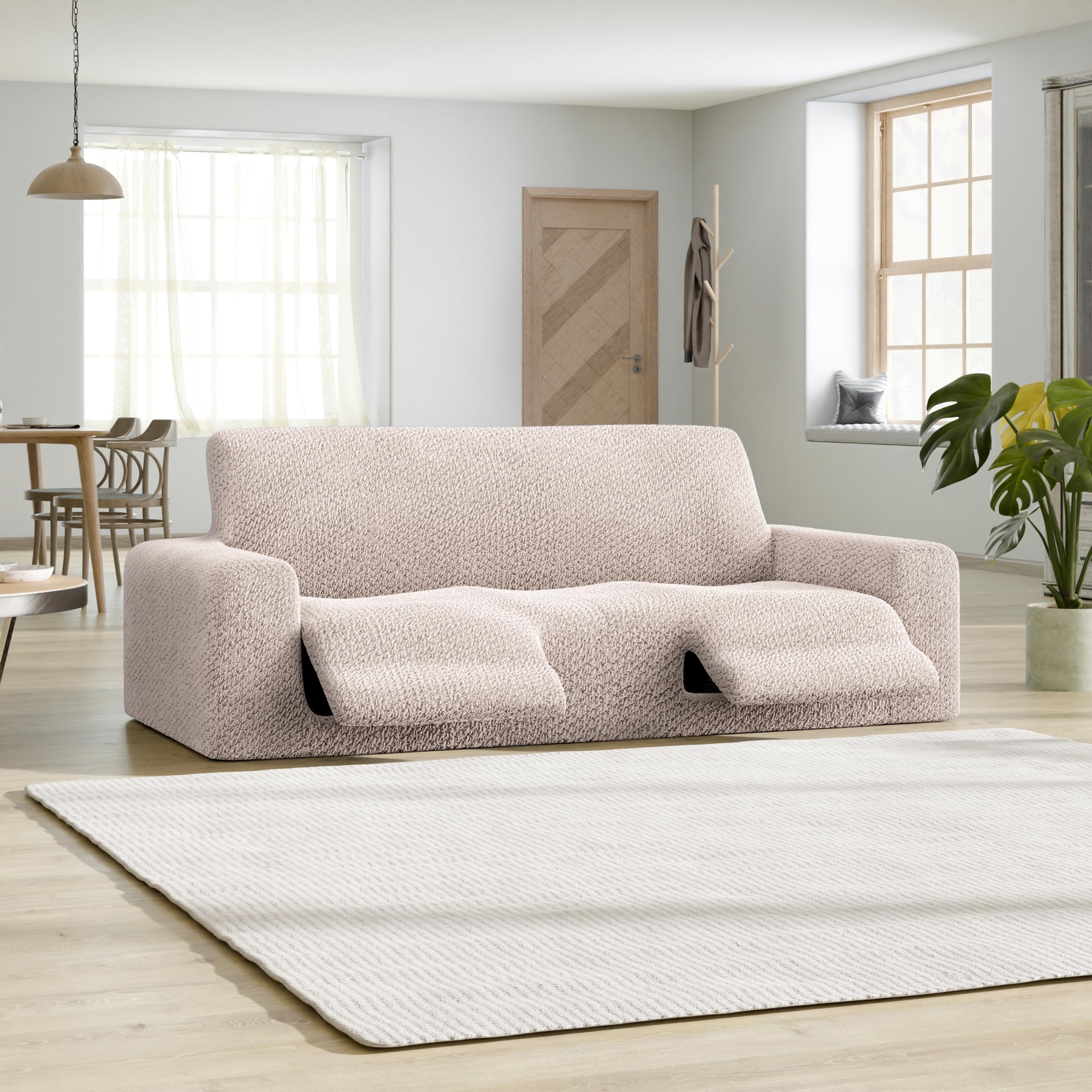 PAULATO BY GA.I.CO. Recliner Sofa Cover - Stretchable 1-Piece Slipcover for Reclining Couches - Soft Polyester Fabric Furniture Protector - Velvet Collection (Ivory) - Perfect for Living Room, Home Theater & Office Use