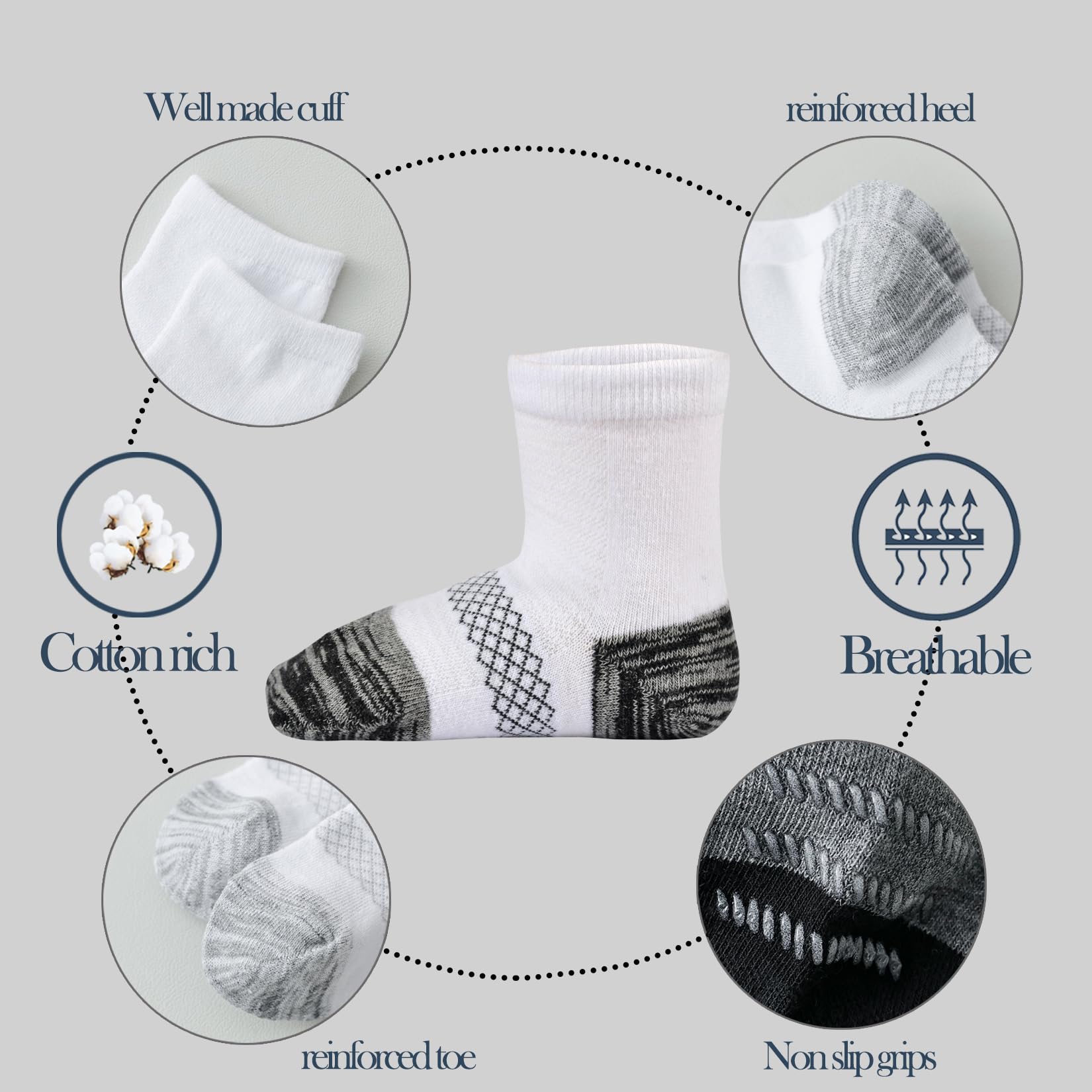 JORMATT Baby & Toddler Ankle Socks - 6 Pairs Soft Cotton Non-Slip Grips for Girls & Boys - Perfect for Crawling, Walking & Playtime