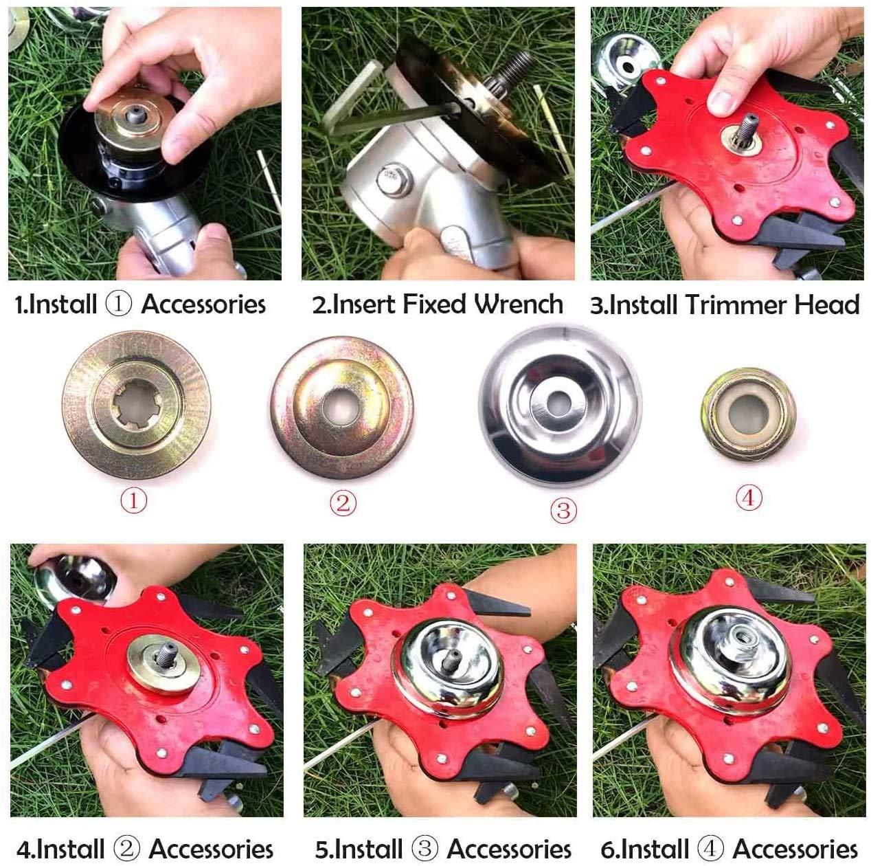 4-Piece Weed Trimmer Adapter Kit for Lawn Mower Blade - Universal Trimmer Head Adapter Nut Fixing Set | Perfect for Lawn Care, Gardening & Yard Maintenance