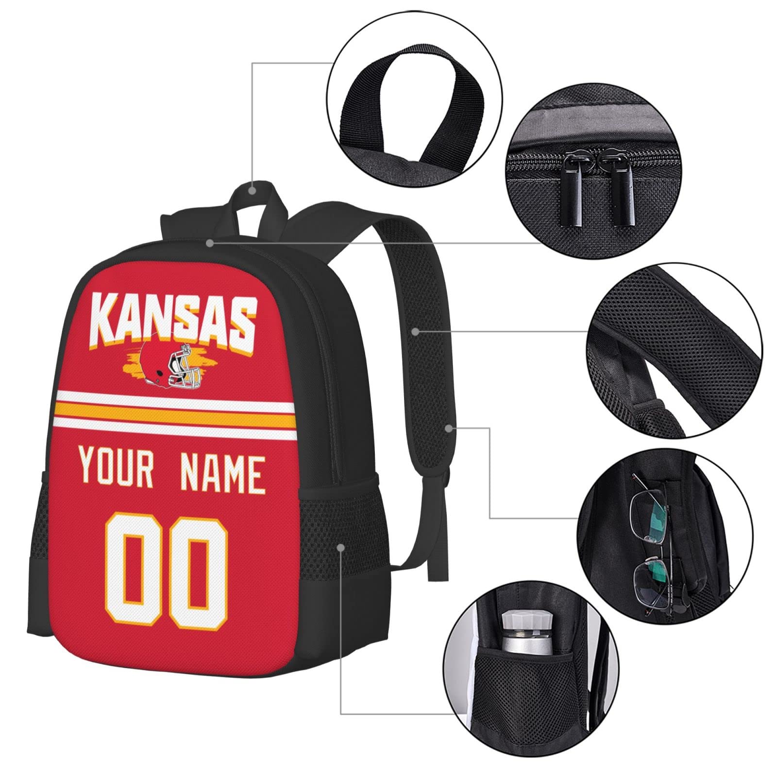 ANTKING Kansas Customizable Backpack with Name & Number - Perfect Gift for Men & Women - Ideal for School, Travel, and Outdoor Adventures