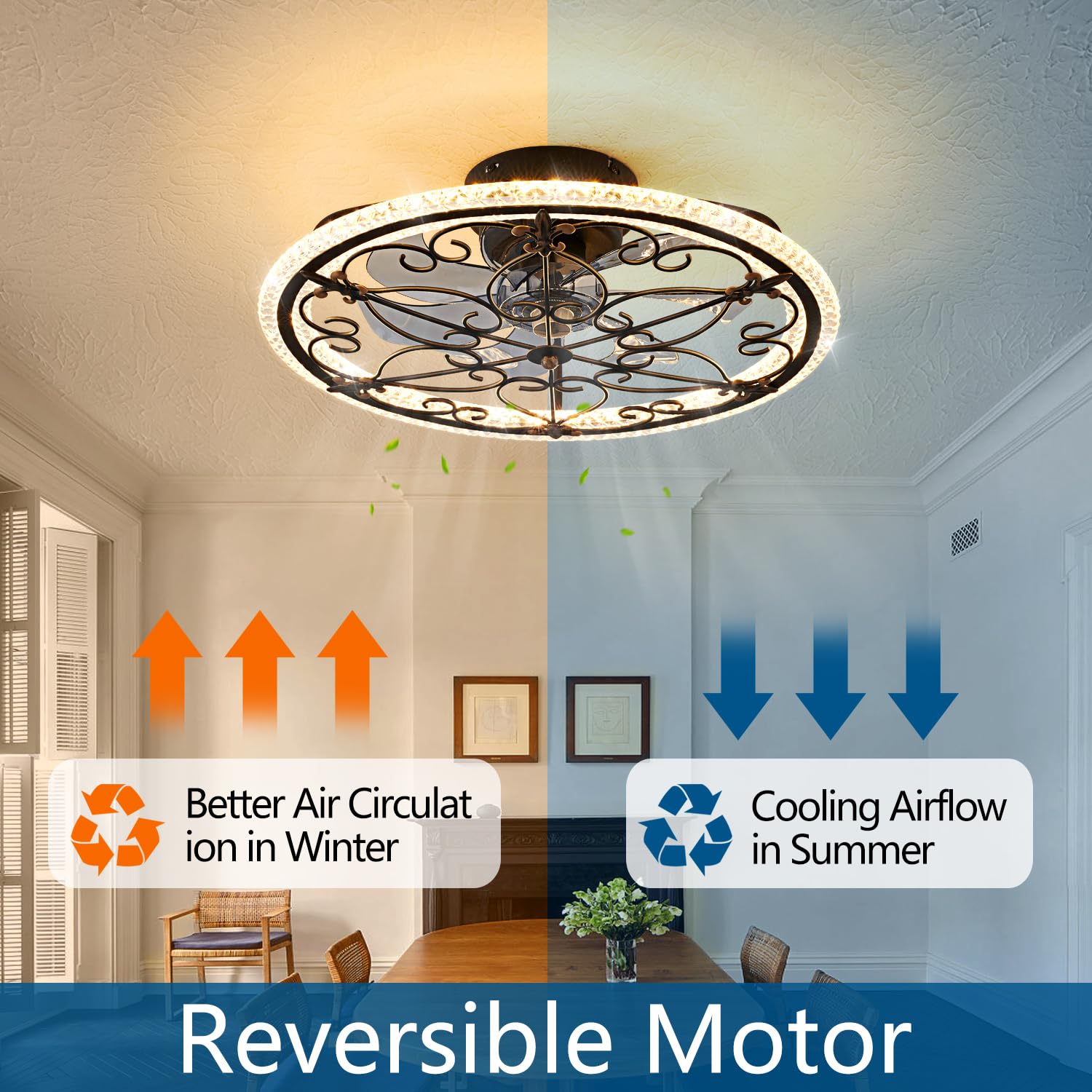 HuixuTe 52 Inch Caged Ceiling Fan with LED Light and Remote Control, 6 Speed Adjustable Industrial Farmhouse Ceiling Fan for Kitchen, Bedroom, Living Room - Perfect for Home Cooling and Stylish Interior Decor