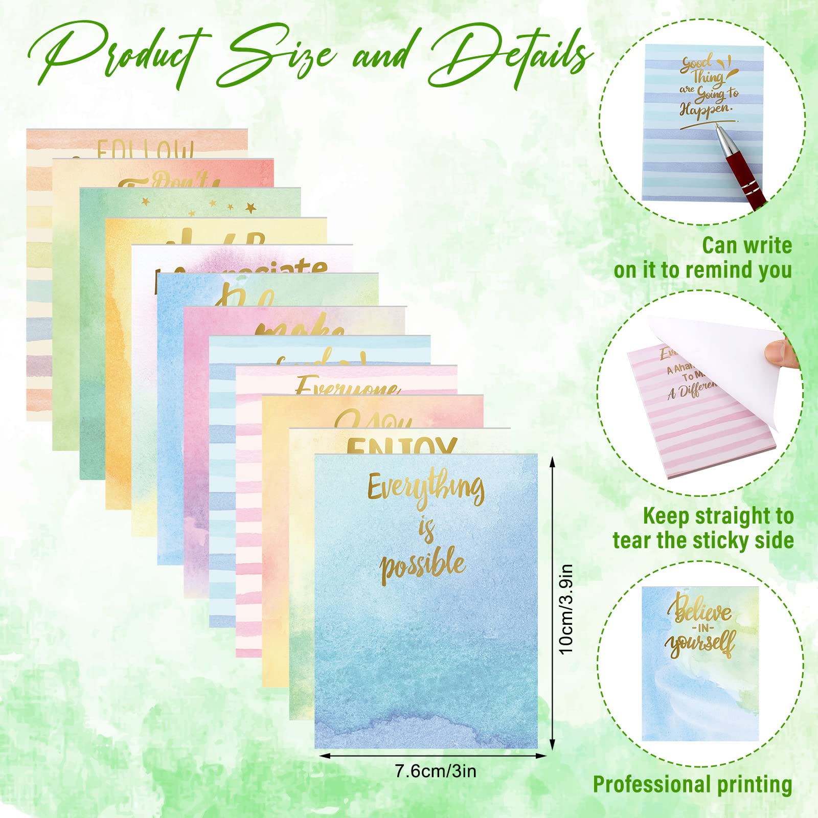 Geyee 24-Pack Funny Sticky Notes with Sarcastic Sayings & Ballpoint Pens - 3x4 Inch Motivational Notepads for Office, Coworkers, Nurses, Teachers - Perfect for To-Do Lists, Appreciation Gifts & Workplace Humor (Inspirational Design)